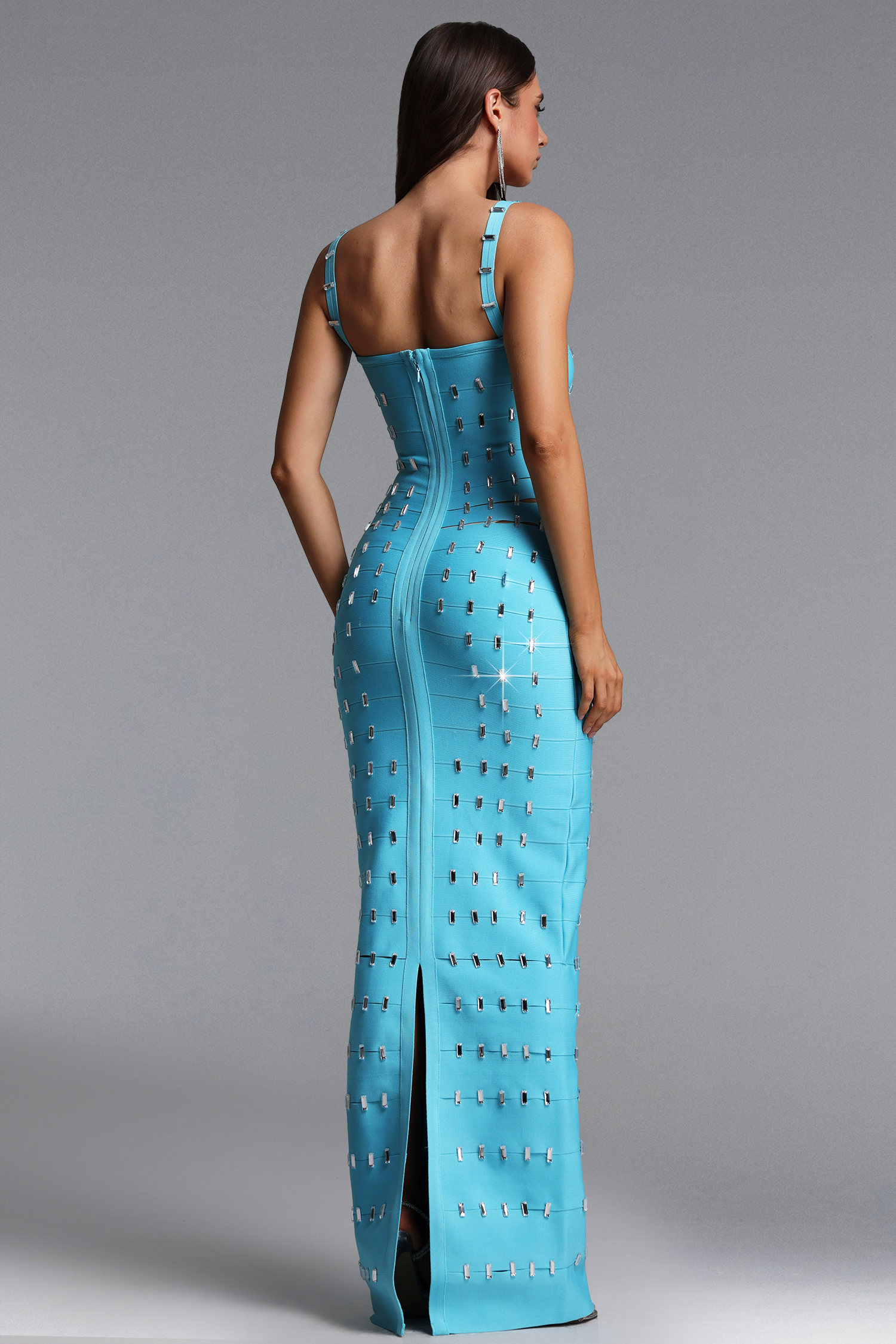 Naya Hollow Diamond Bandage Blue Maxi Dress