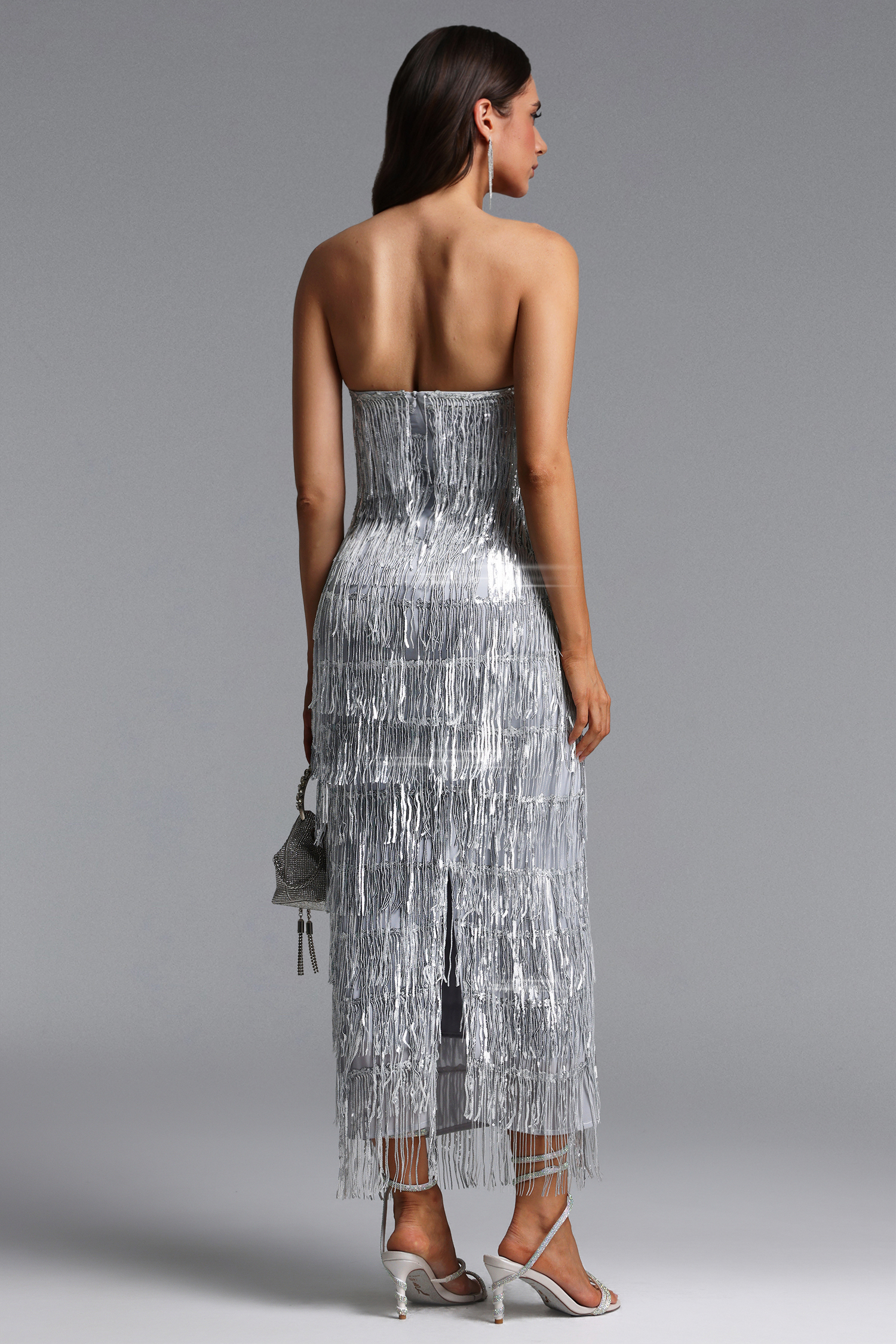 Harriet Chic Contour Strapless Fringe Maxi Dress