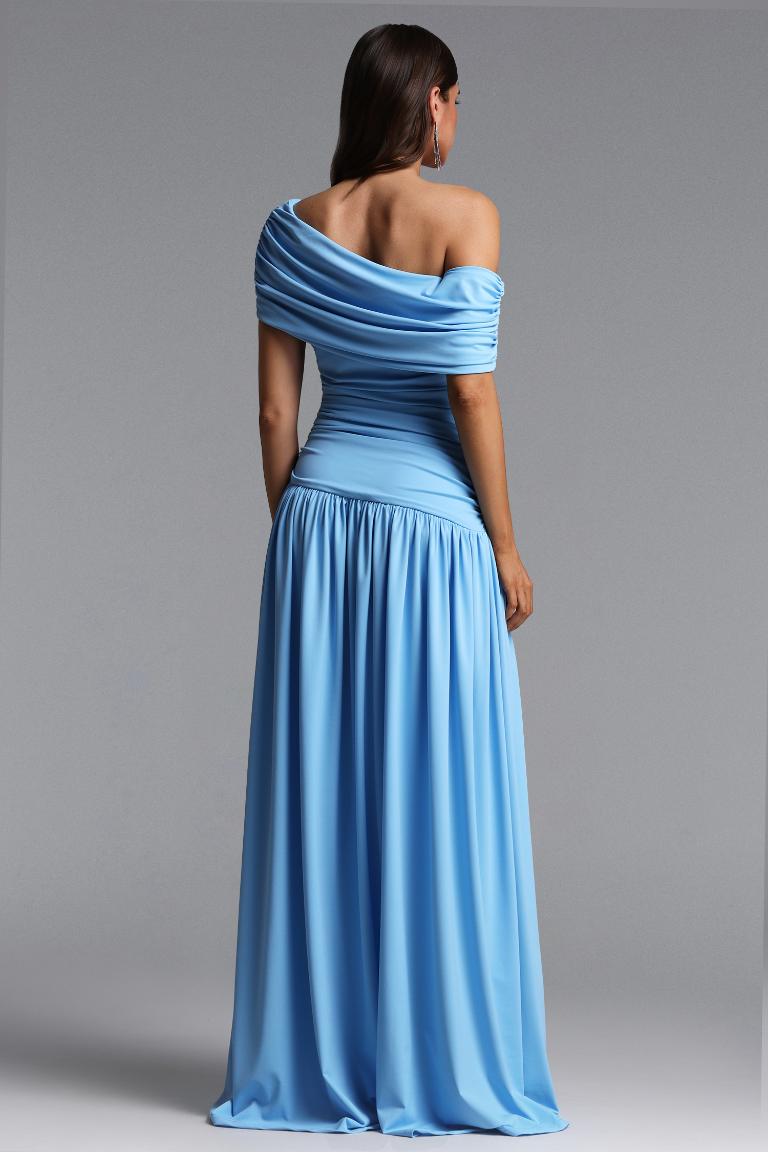 Gamora Elegant Contour One Shoulder Ruched Maxi Dress