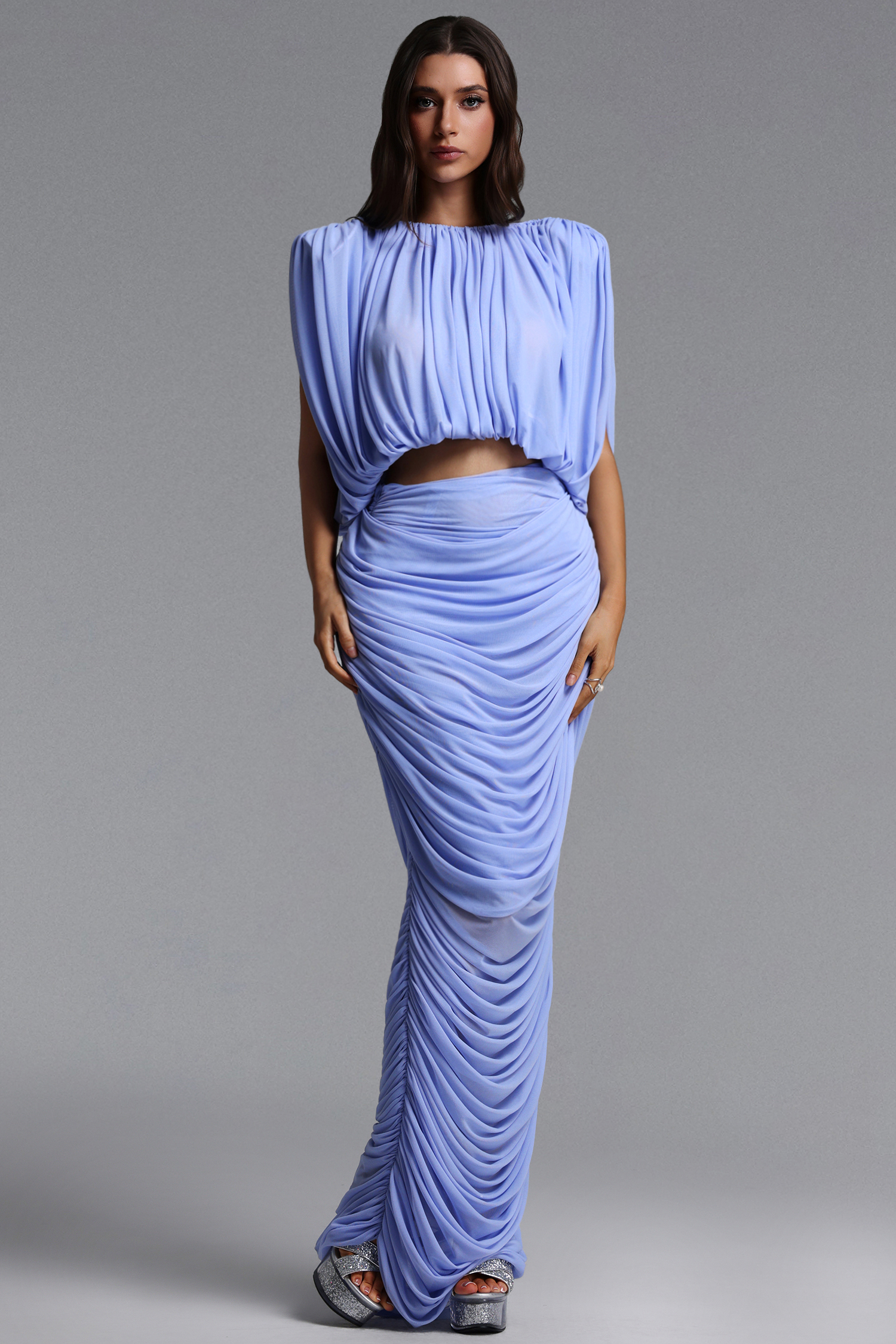 Lousia Chic Flowy Ruched Knit Top and Skirt Set