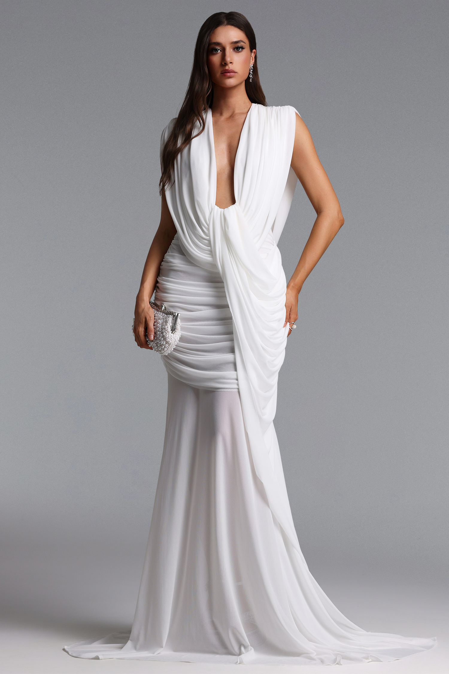 Glenda Chic Contour Ruched Drape Knit Maxi Dress