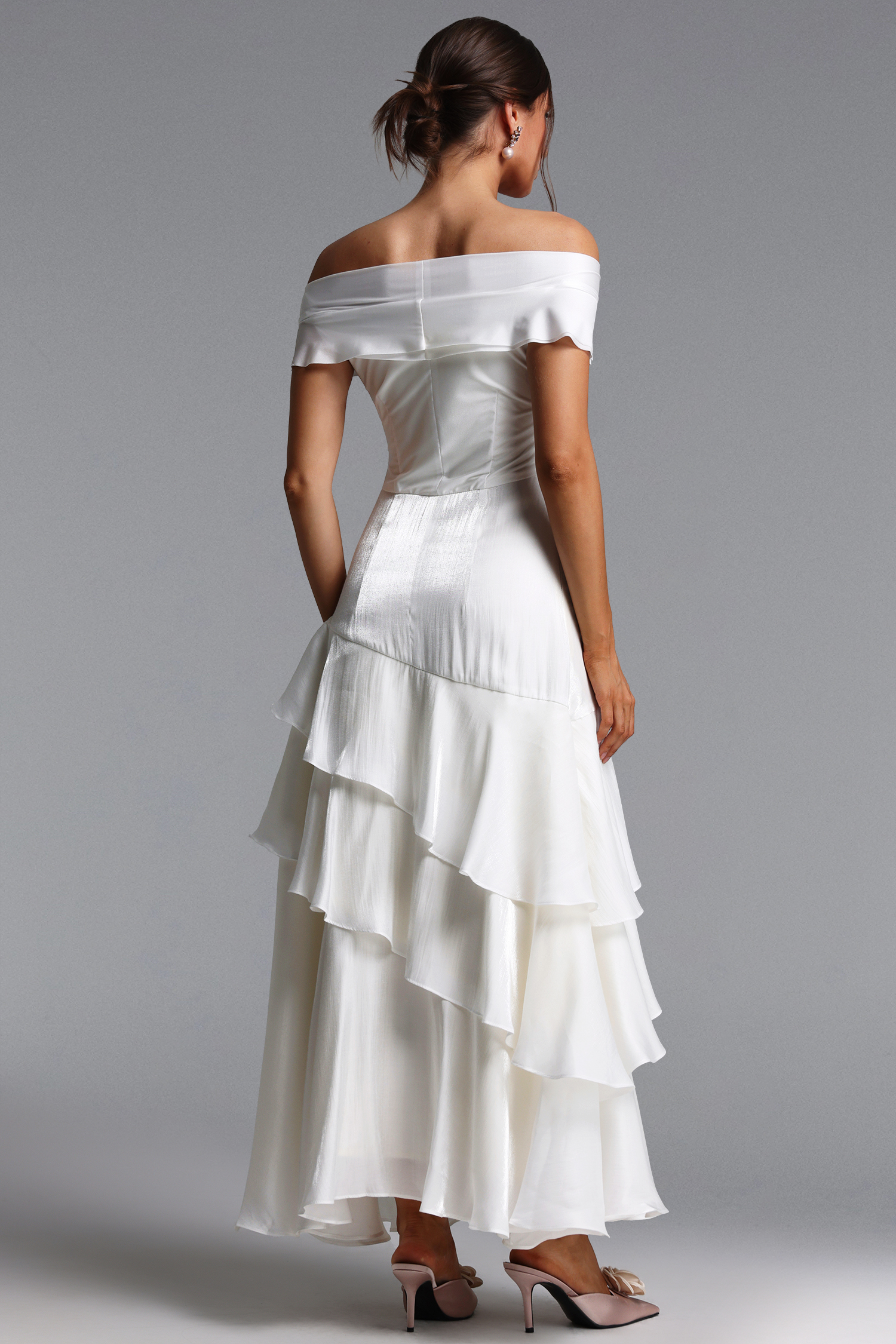 Tereza Elegant Contour Off Shoulder Twist Tiered Ruffle Maxi Dress