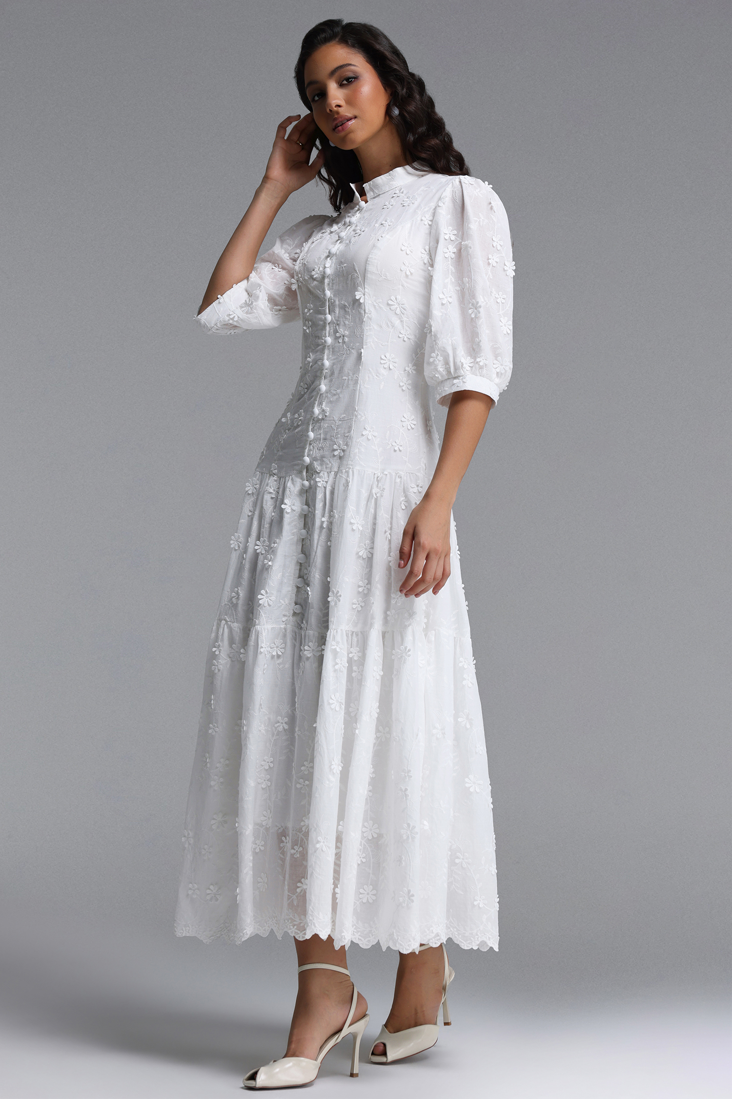 Plume Resort Flowy Short Sleeve Floral Woven Maxi Dress