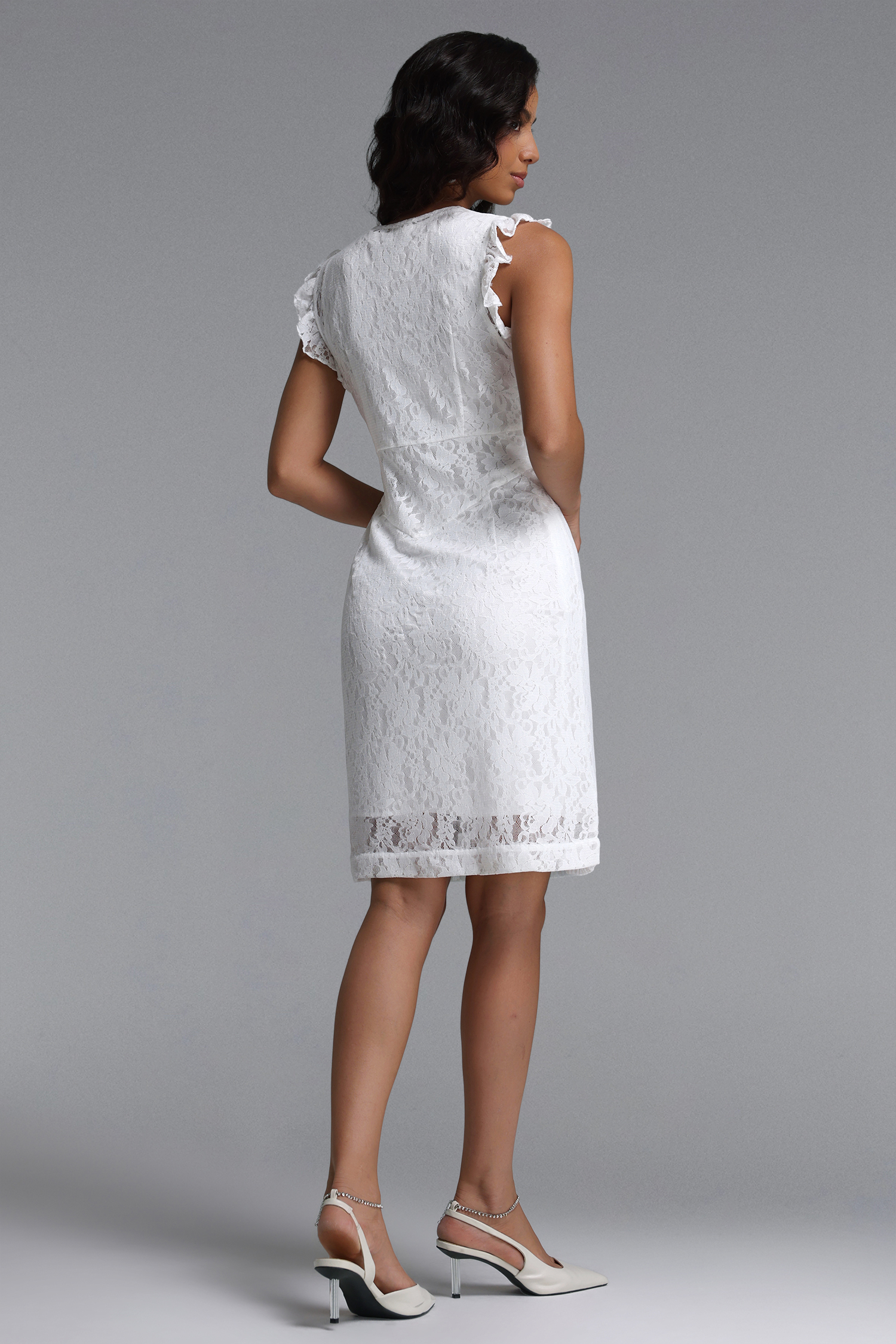 Fagro Elegant Cinched V Neck Sleeveless Bow Ruffle Knit Mini Dress