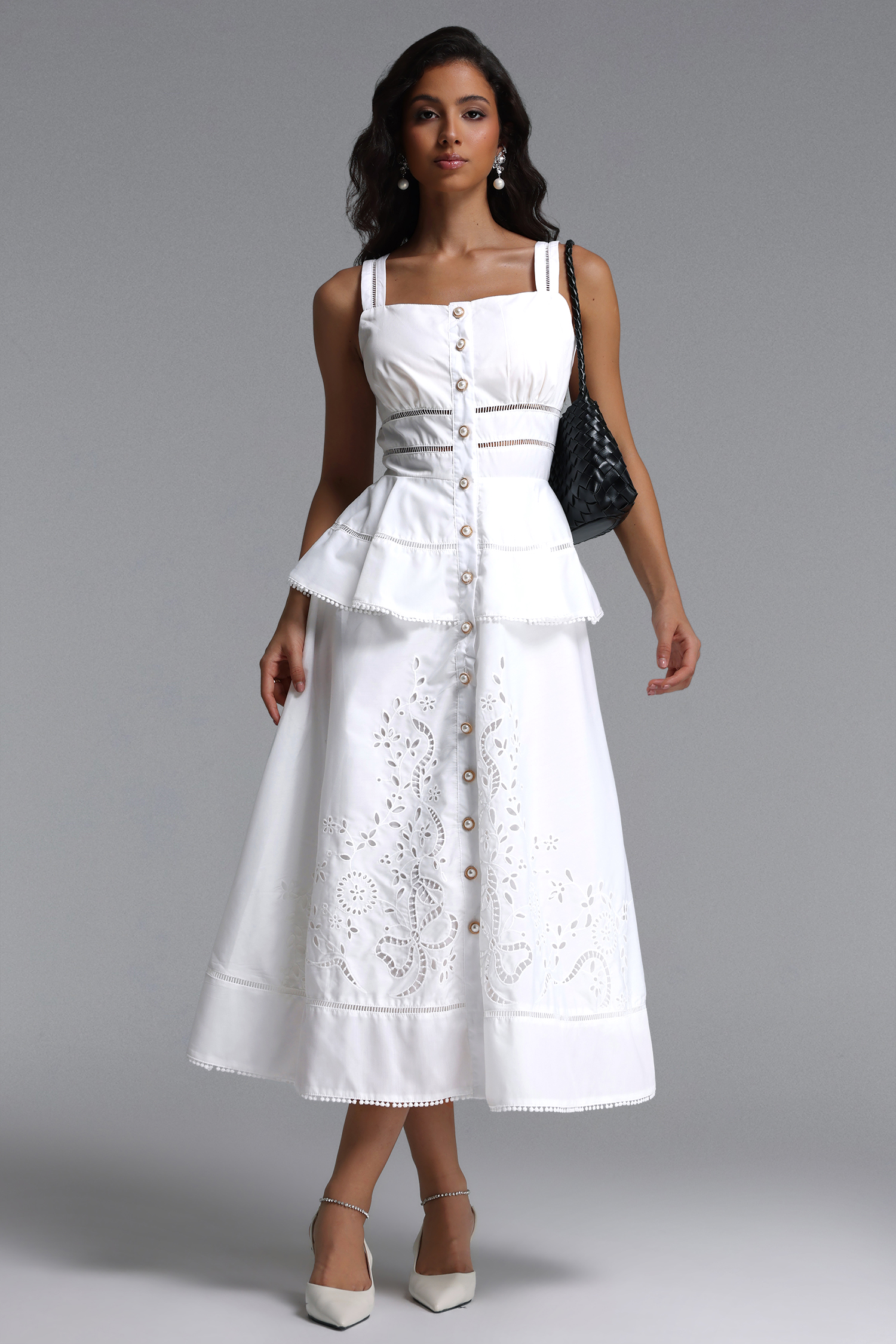 Hatsie Elegant Cinched Sleeveless Cut Out Woven Maxi Dress