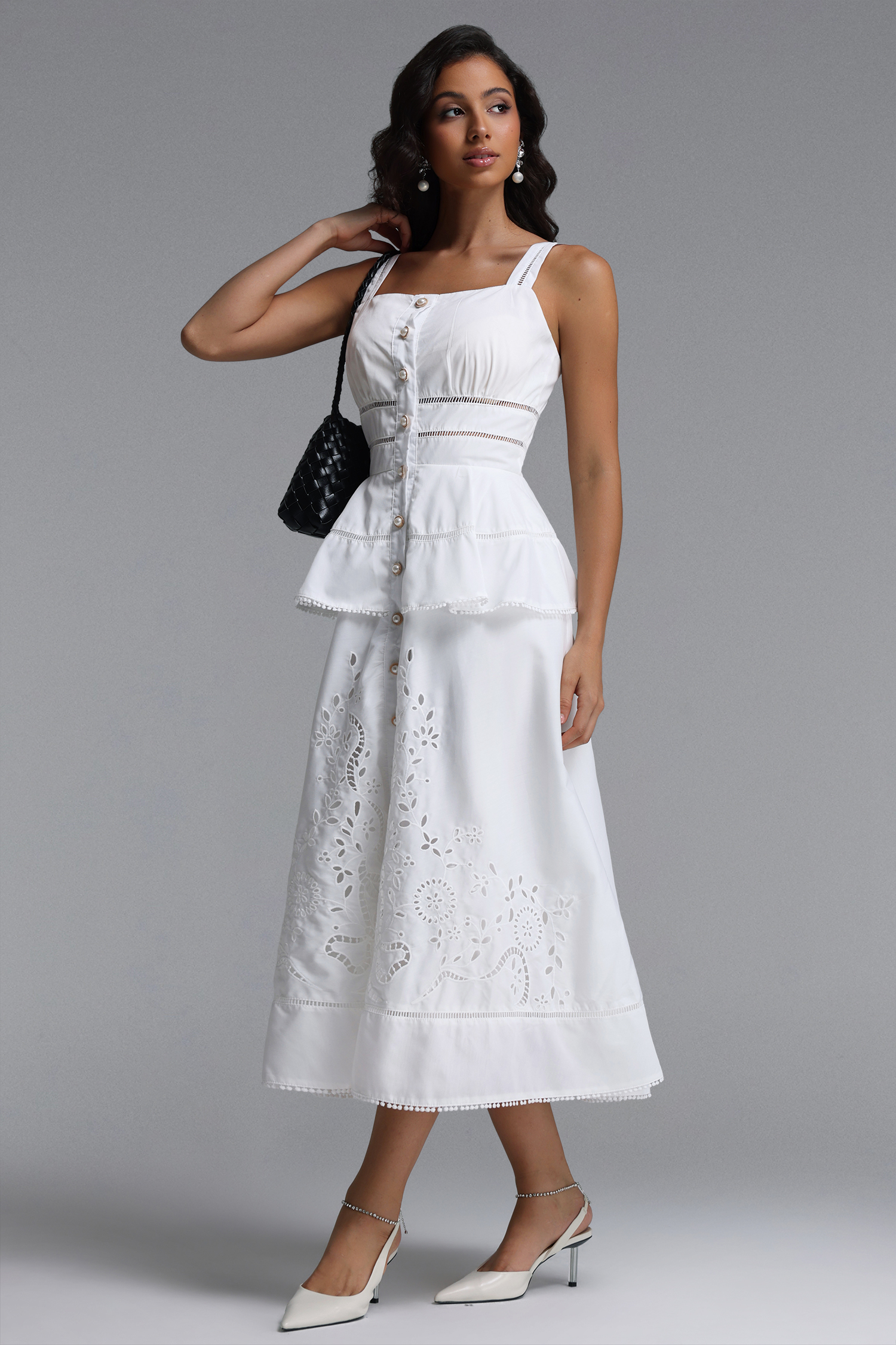 Hatsie Elegant Cinched Sleeveless Cut Out Woven Maxi Dress