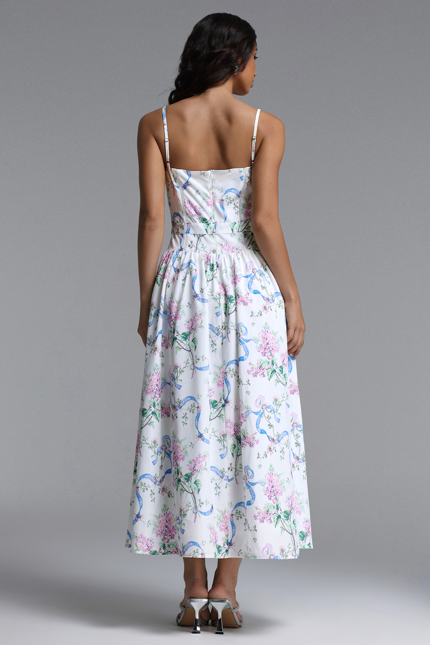 lacai Romantic Tailored Sleeveless Floral Print Woven Maxi Dress
