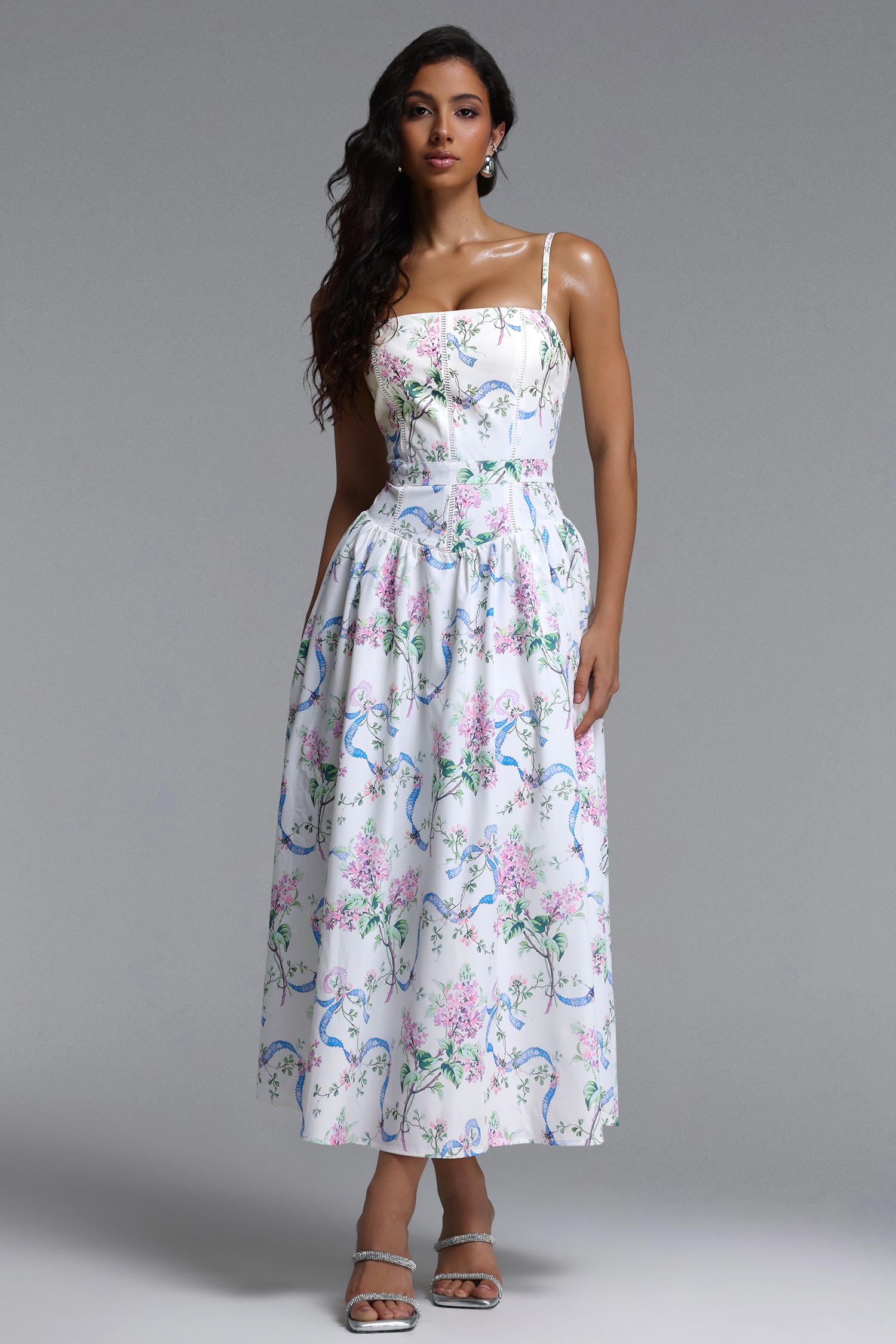 lacai Romantic Tailored Sleeveless Floral Print Woven Maxi Dress