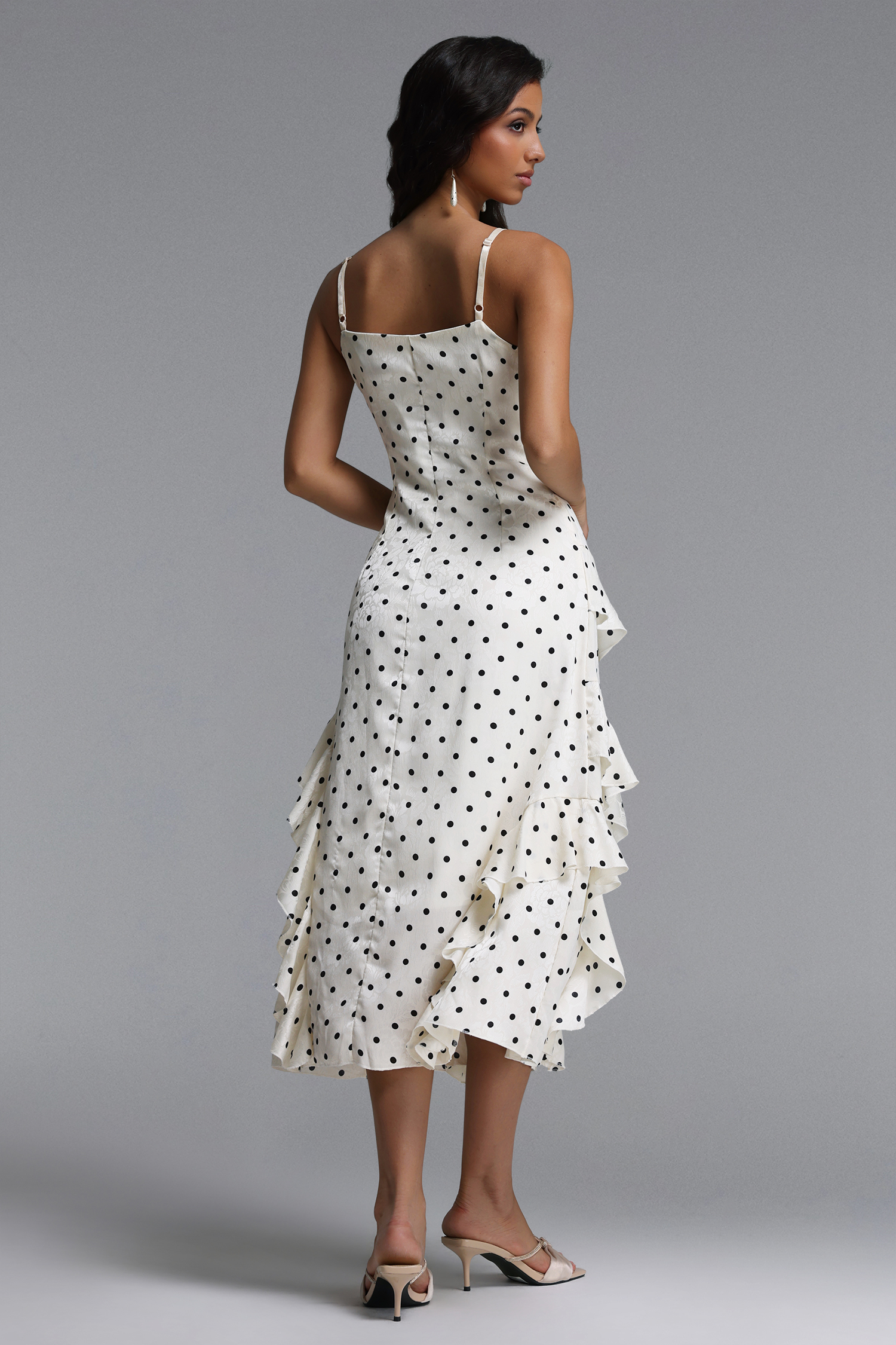 Lunare Resort Flowy Sleeveless Ruffle Polka Dot Detailing Maxi dress