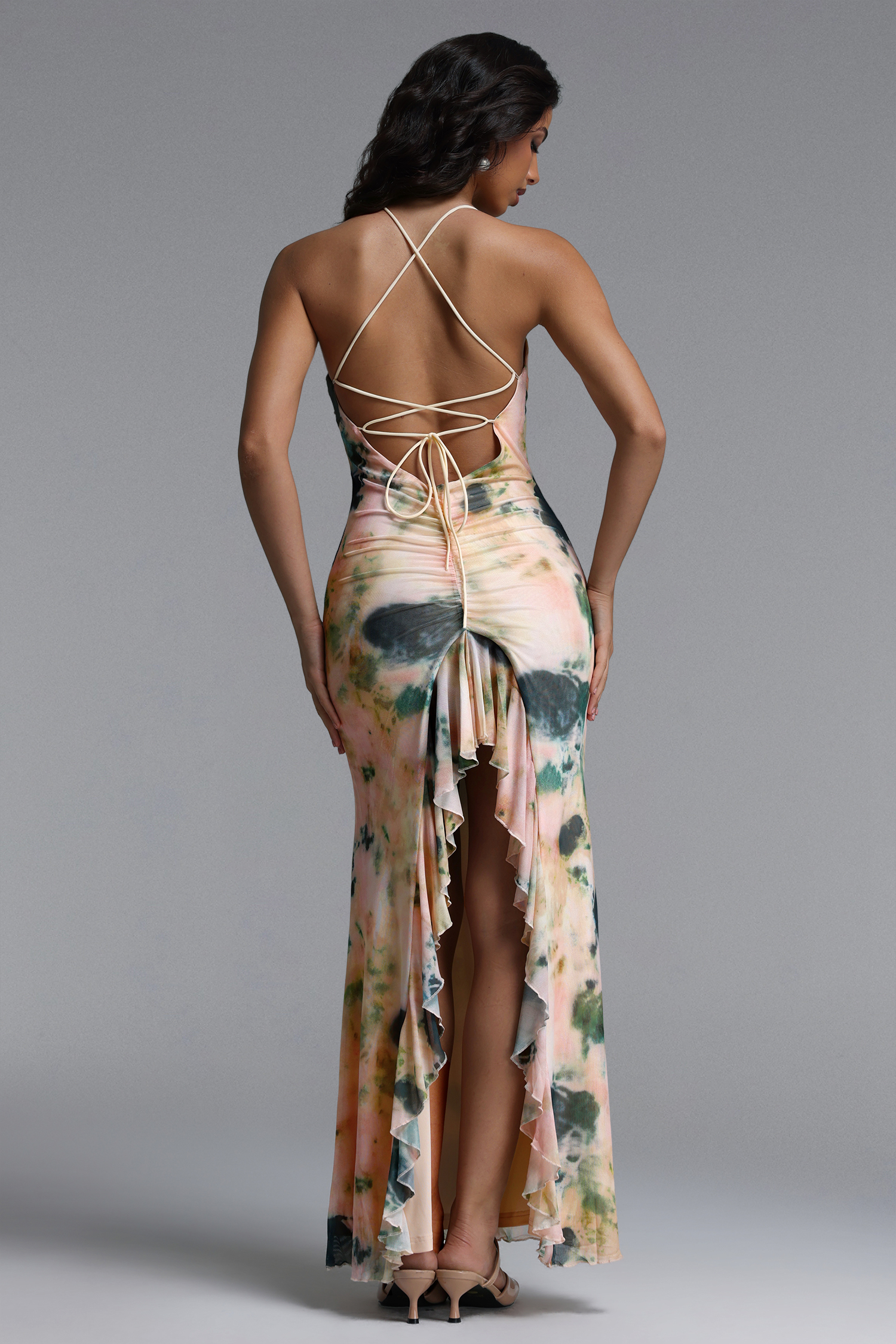 Tatum Resort Contour Sleeveless Print Mesh Maxi dress