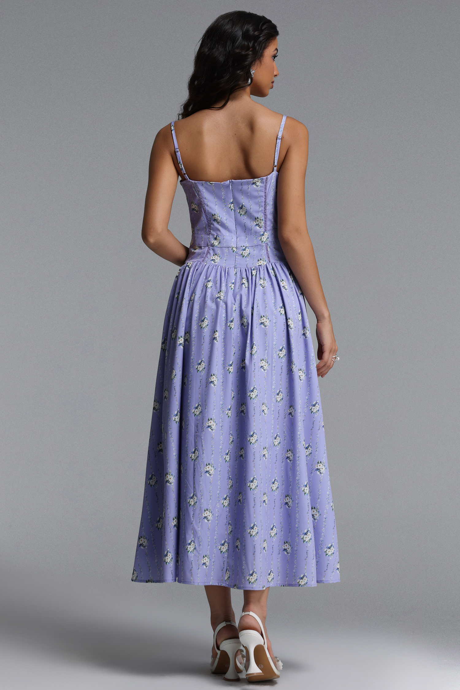 Penpe Romantic Tailored Sleeveless Floral Print Woven Maxi Dress