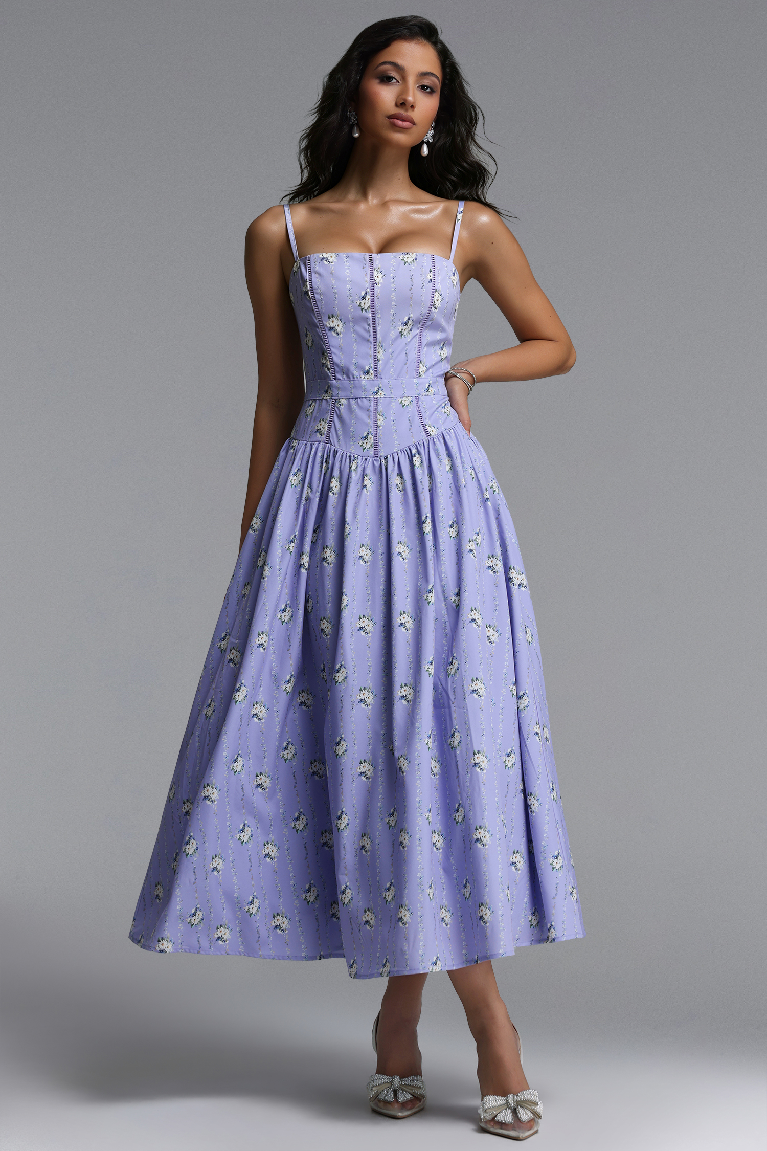 Penpe Romantic Tailored Sleeveless Floral Print Woven Maxi Dress