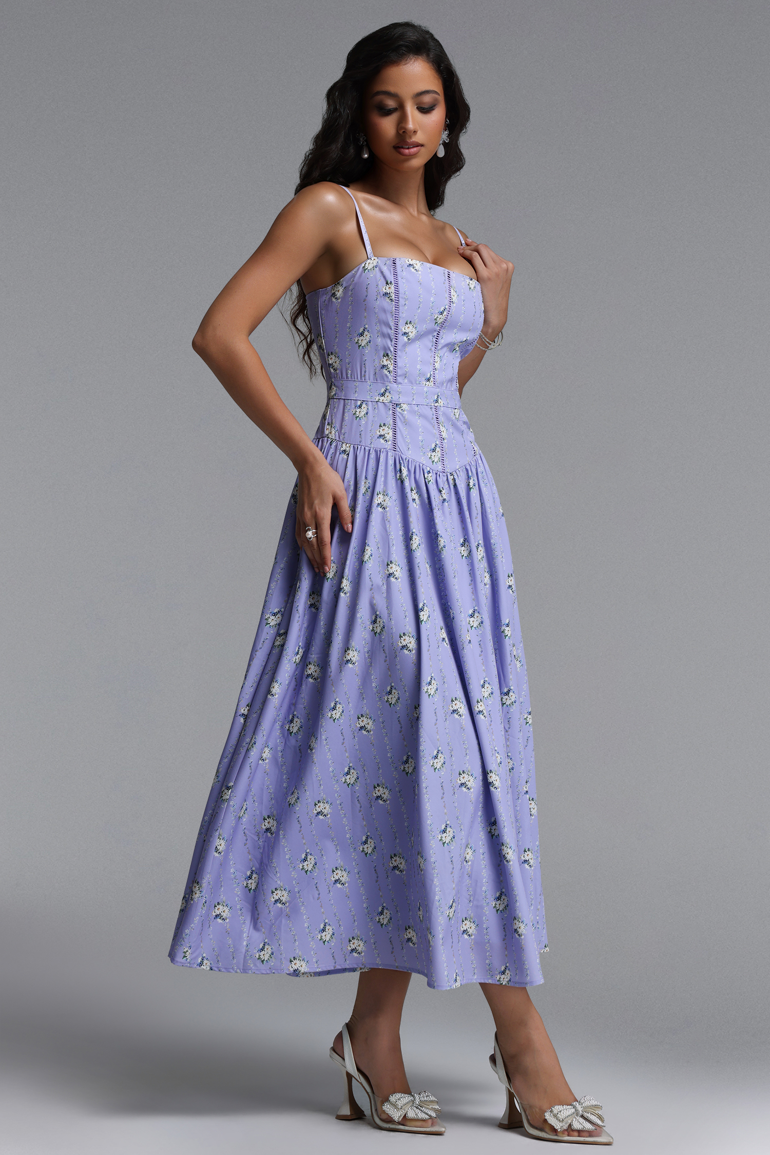 Penpe Romantic Tailored Sleeveless Floral Print Woven Maxi Dress