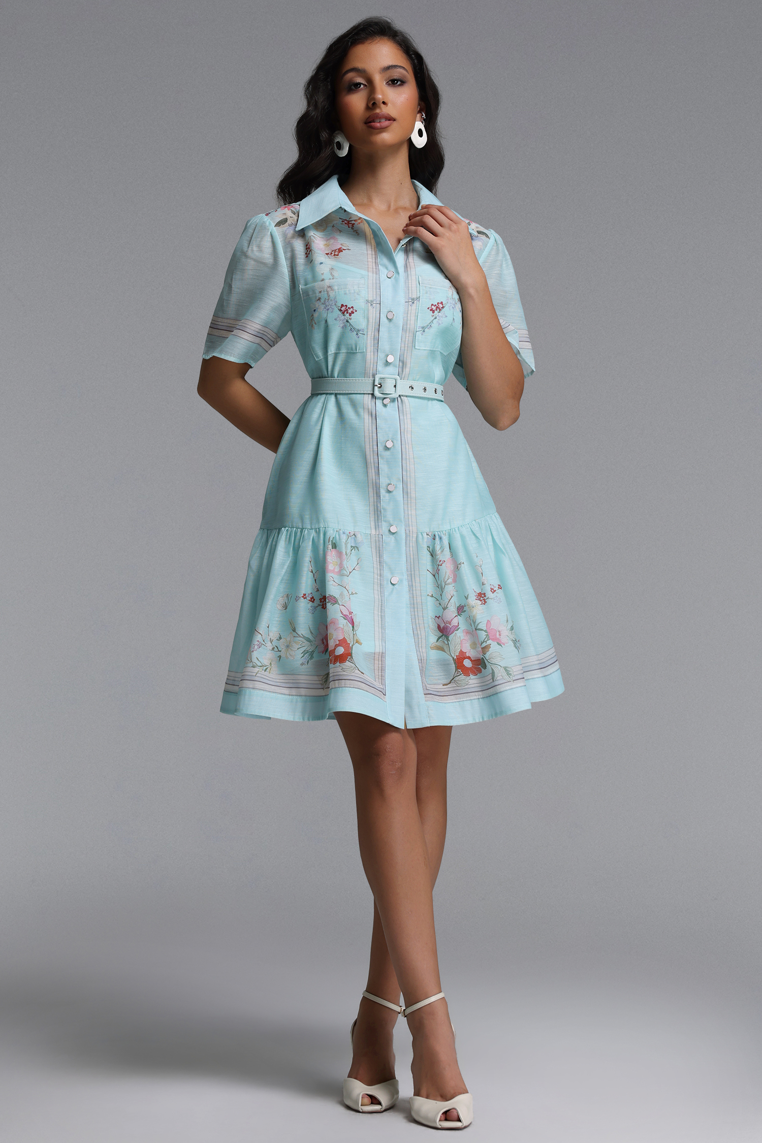 Nikuna Resort Flowy Short Sleeve Floral Print Woven Mini Dress