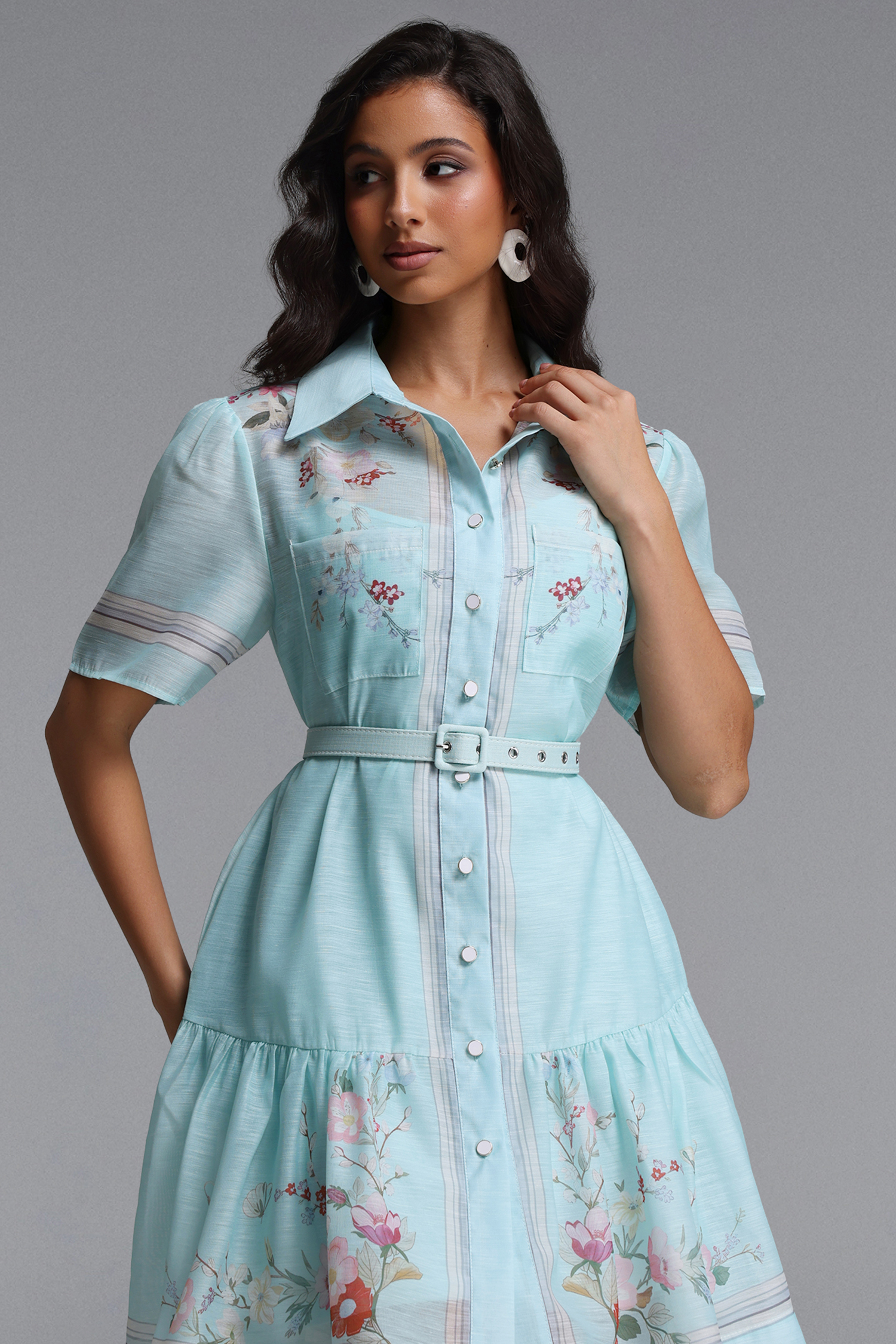 Nikuna Resort Flowy Short Sleeve Floral Print Woven Mini Dress