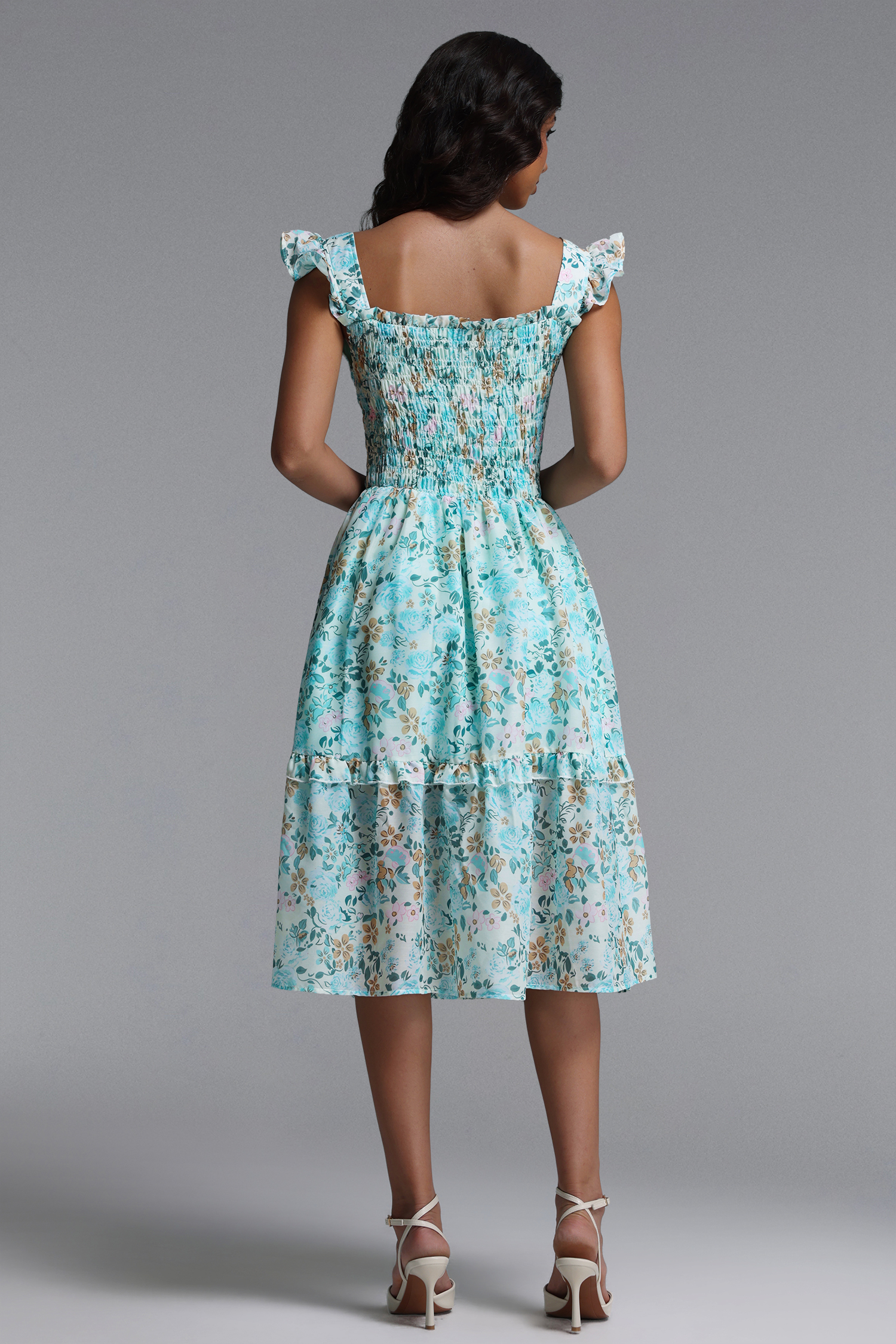 Myla Resort Flowy Sleeveless Ruffle Floral Print Woven Midi Dress