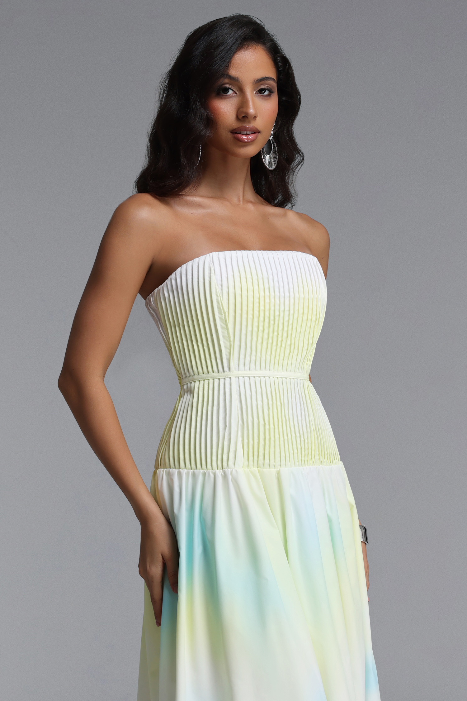 Marge Resort Cinched Sleeveless Floral Print Ruched Woven Maxi Dress