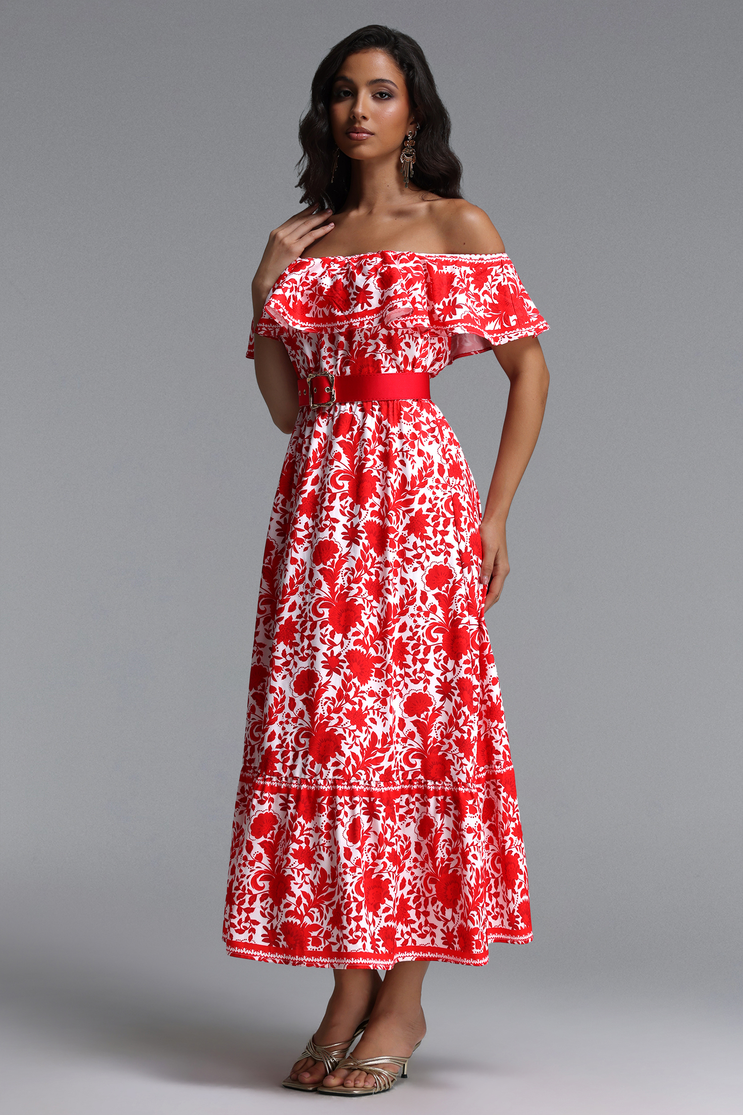 Sweet Resort Flowy Ruffle Floral Print Woven Maxi Dress