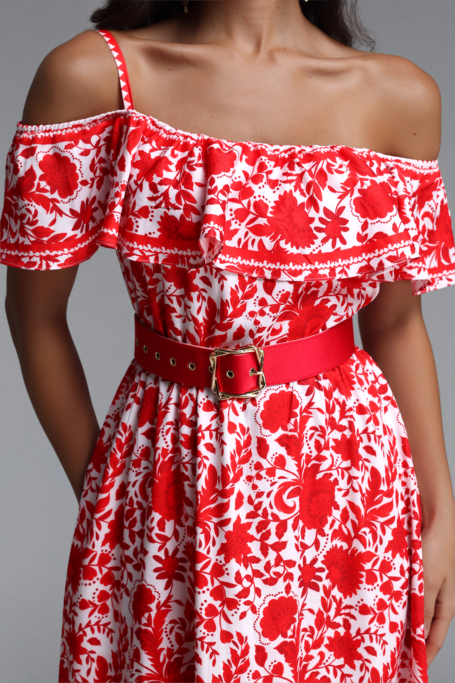 Sweet Resort Flowy Ruffle Floral Print Woven Maxi Dress