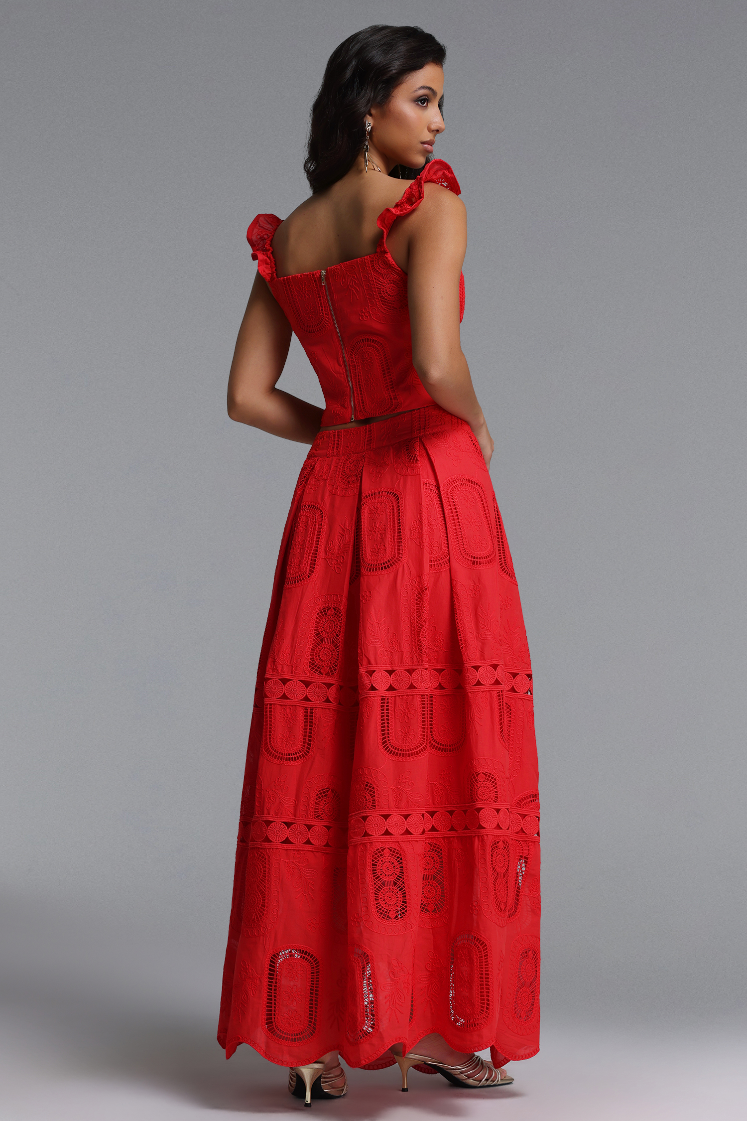 28.※様　オーダー Lali Resort Flowy V Neck Sleeveless Ruffle Woven Top and Skirt Two