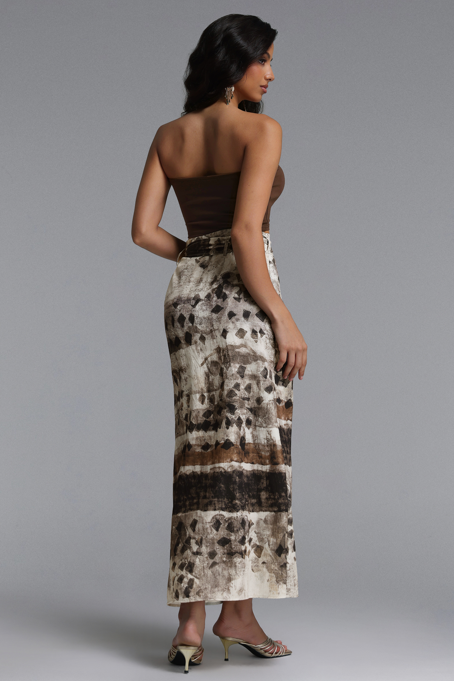 Zavan Resort Flowy Sleeveless Knit Top And Print Woven Skirt Two Piece Set