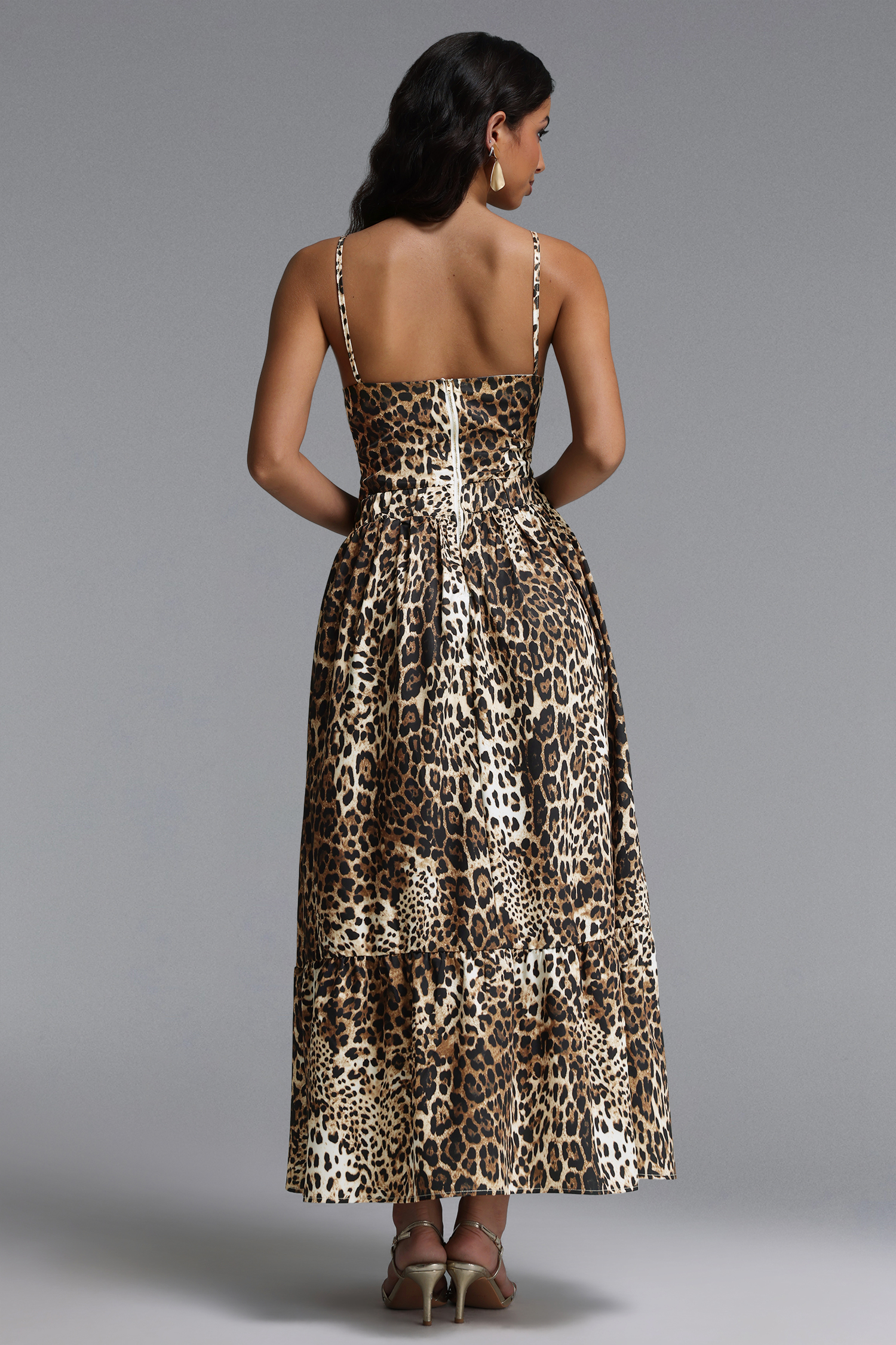 Yuria Resort Flowy Sleeveless Leopard Print Woven Maxi Dress