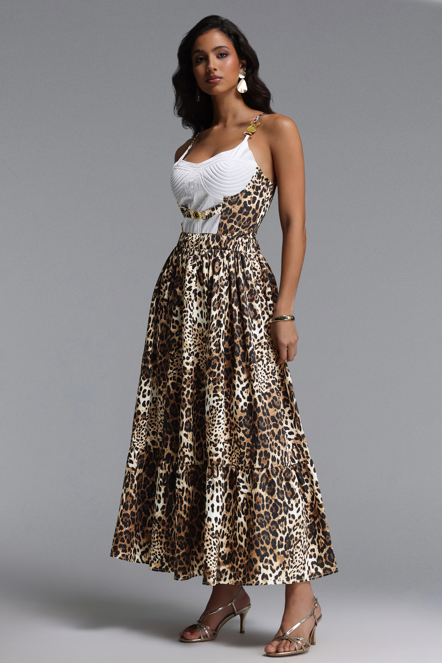 Yuria Resort Flowy Sleeveless Leopard Print Woven Maxi Dress