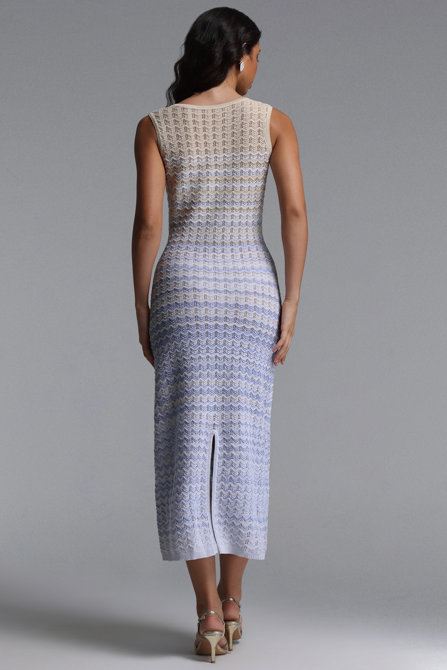 Lauren Resort Contour Round Neck Sleeveless Stripe Knit Maxi Dress