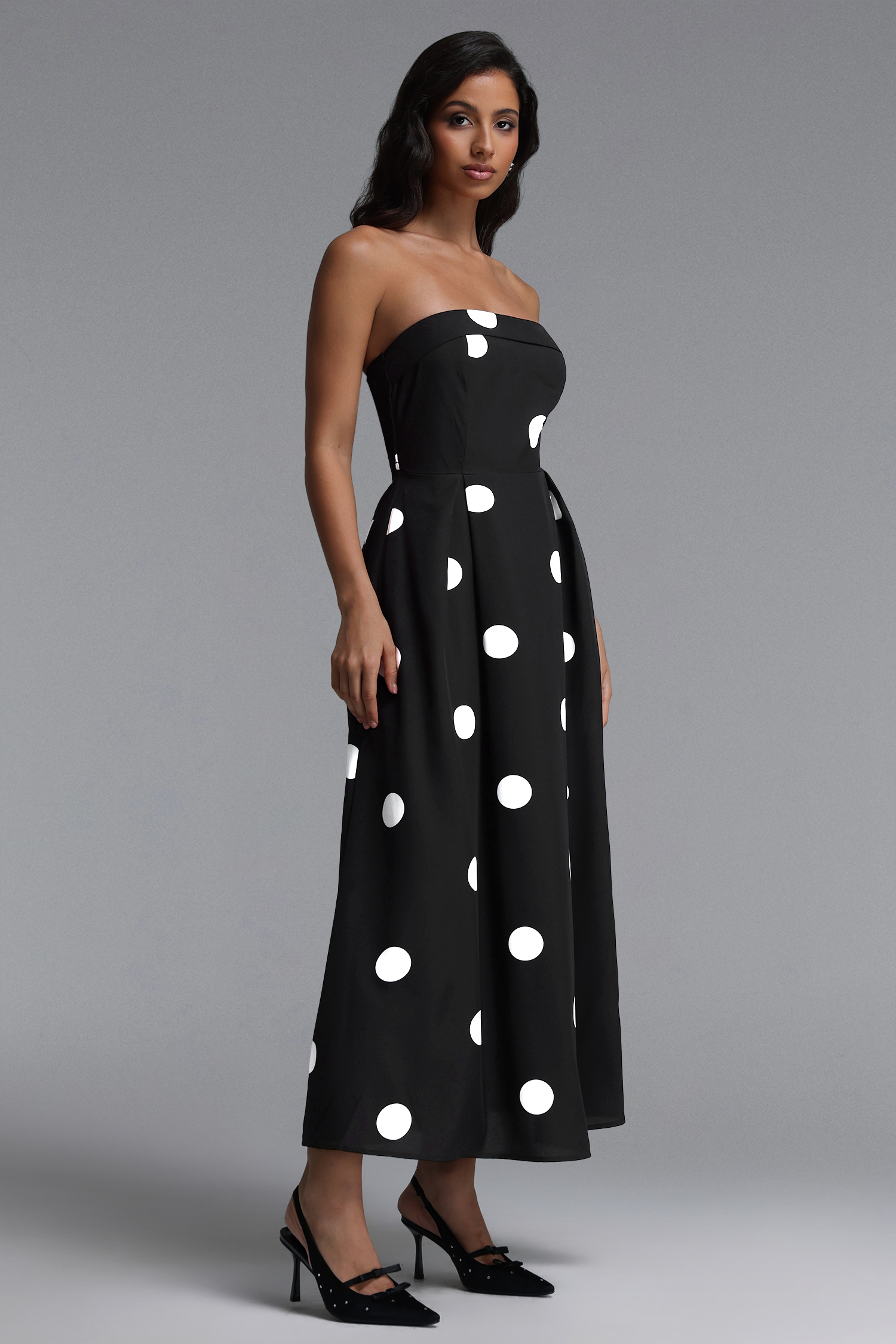 Marley Elegant Tailored Sleeveless Polka Dot Woven Maxi Dress