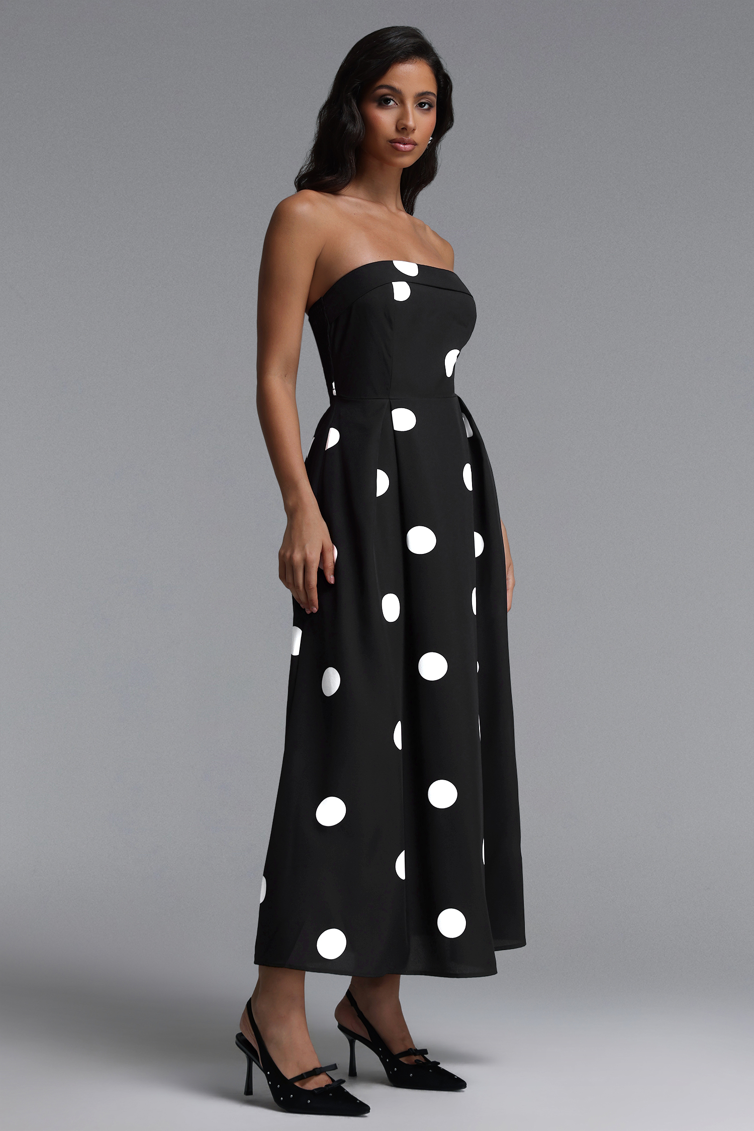 Marley Elegant Tailored Sleeveless Polka Dot Woven Maxi Dress