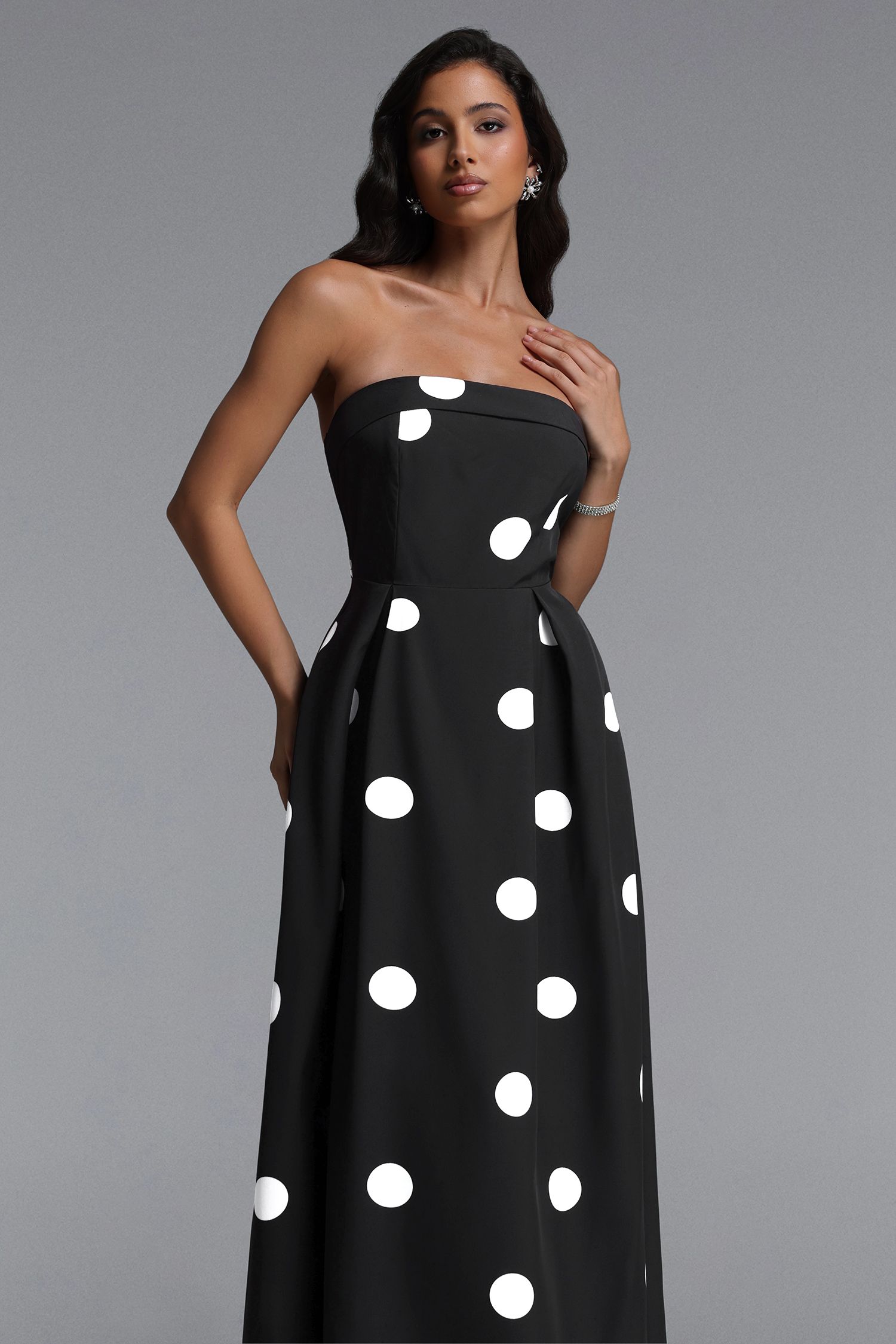 Marley Elegant Tailored Sleeveless Polka Dot Woven Maxi Dress