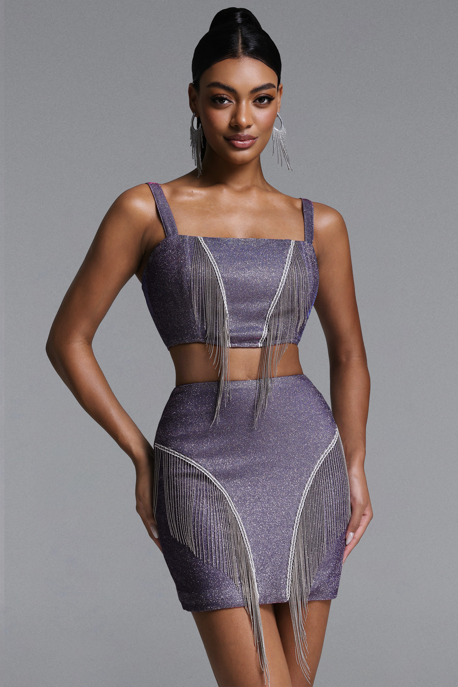 Vercia Chic Tailored Glitter Fringe Top and Skirt Set