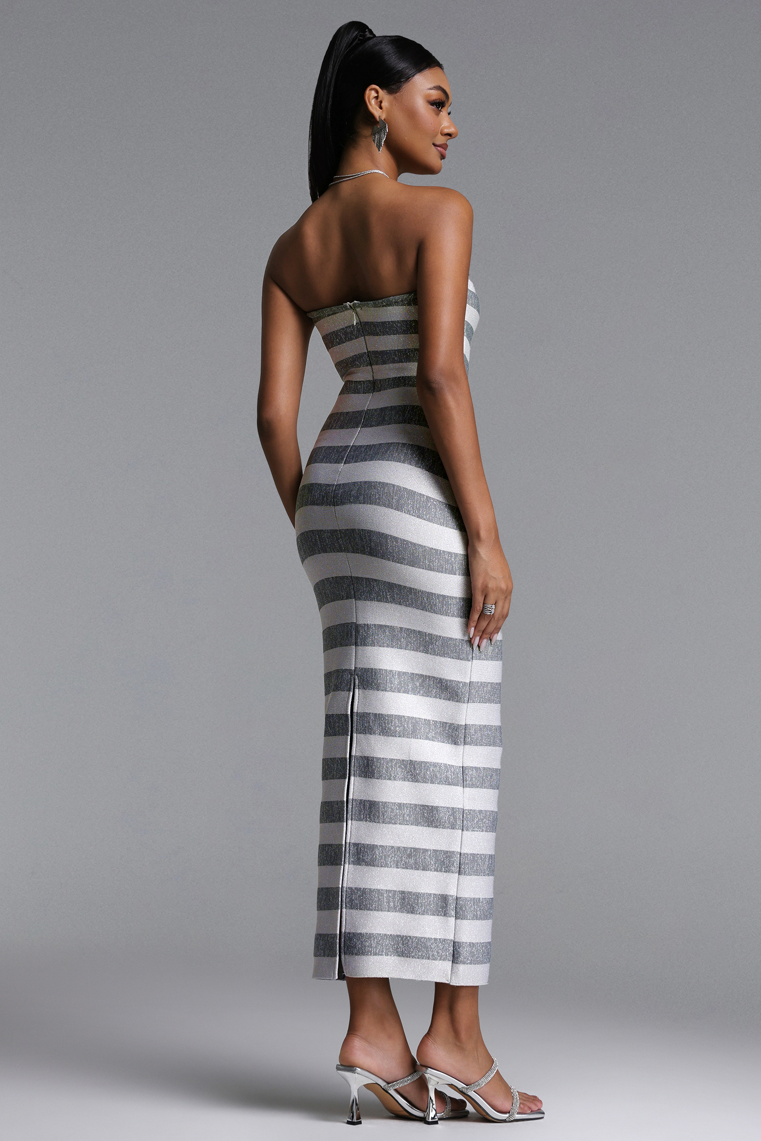 Junya Chic Contour Strapless Stripe Maxi Dress