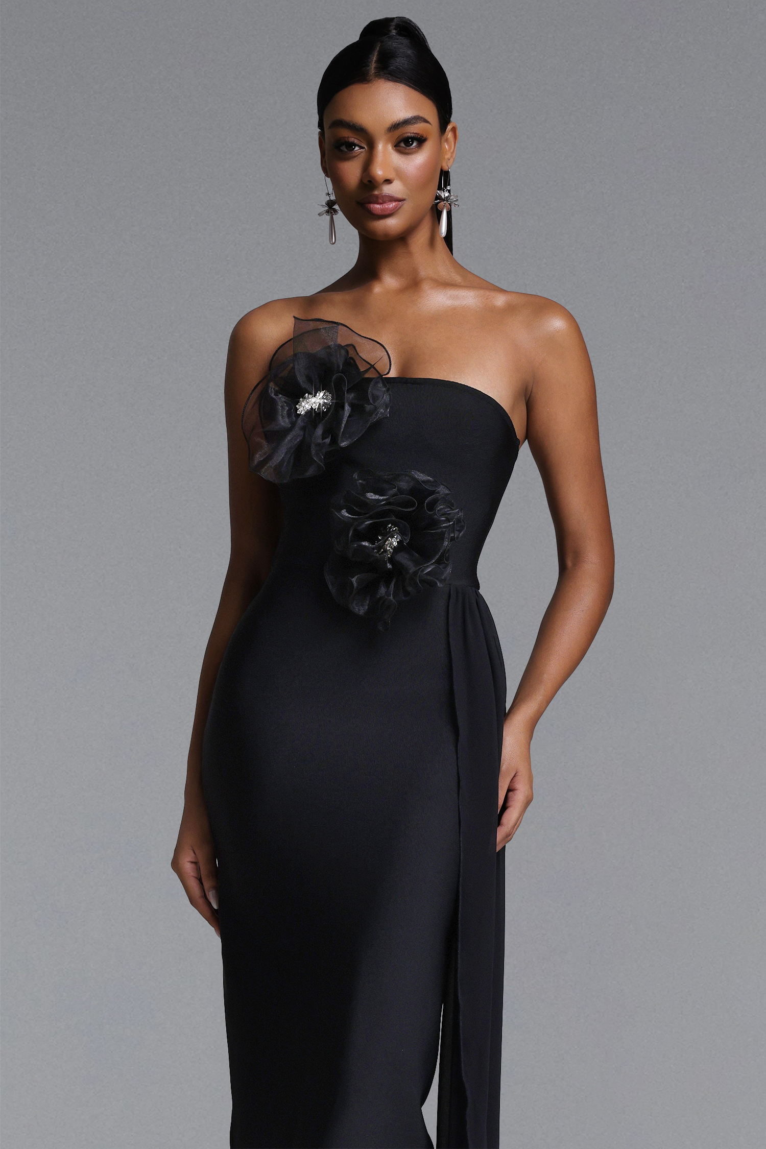 Sling Elegant Contour Strapless Floral Bandage Maxi Dress