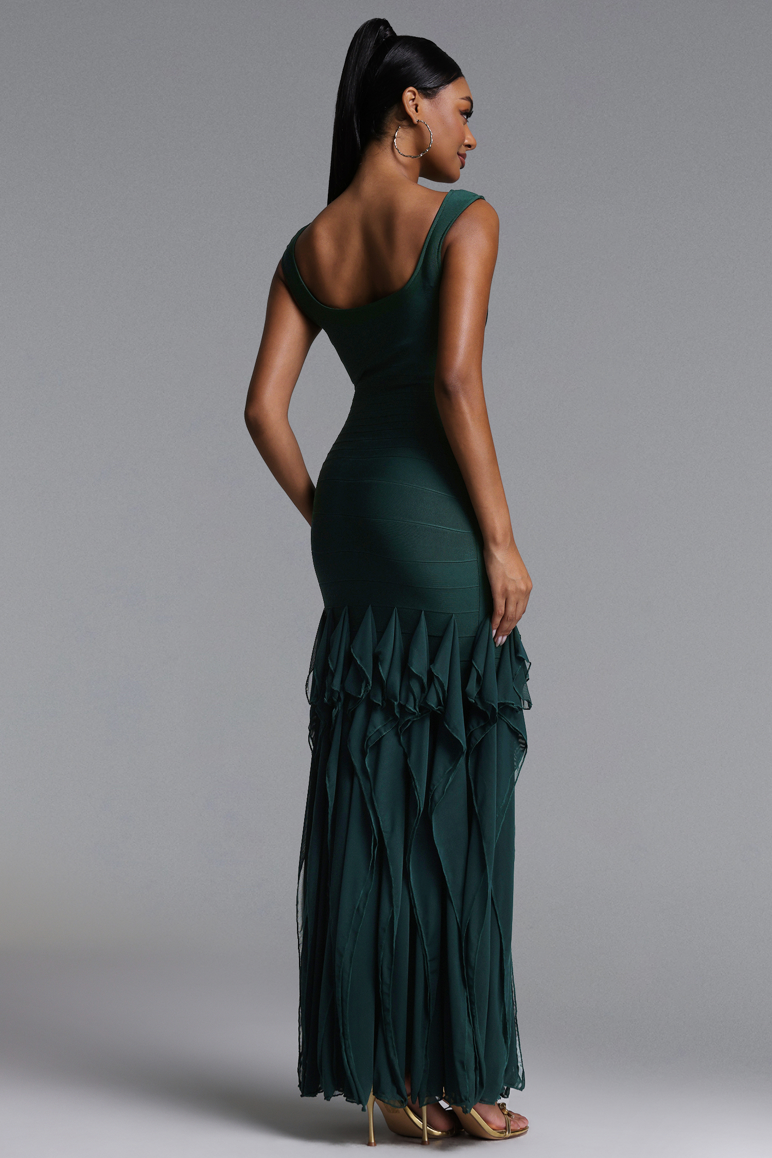 Inya Chic Contour Sheer Ribbon Stripe Bandage Maxi Dress