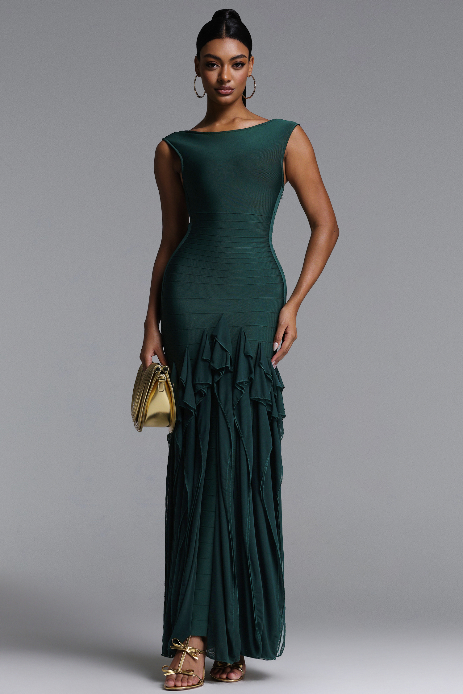 Inya Chic Contour Sheer Ribbon Stripe Bandage Maxi Dress