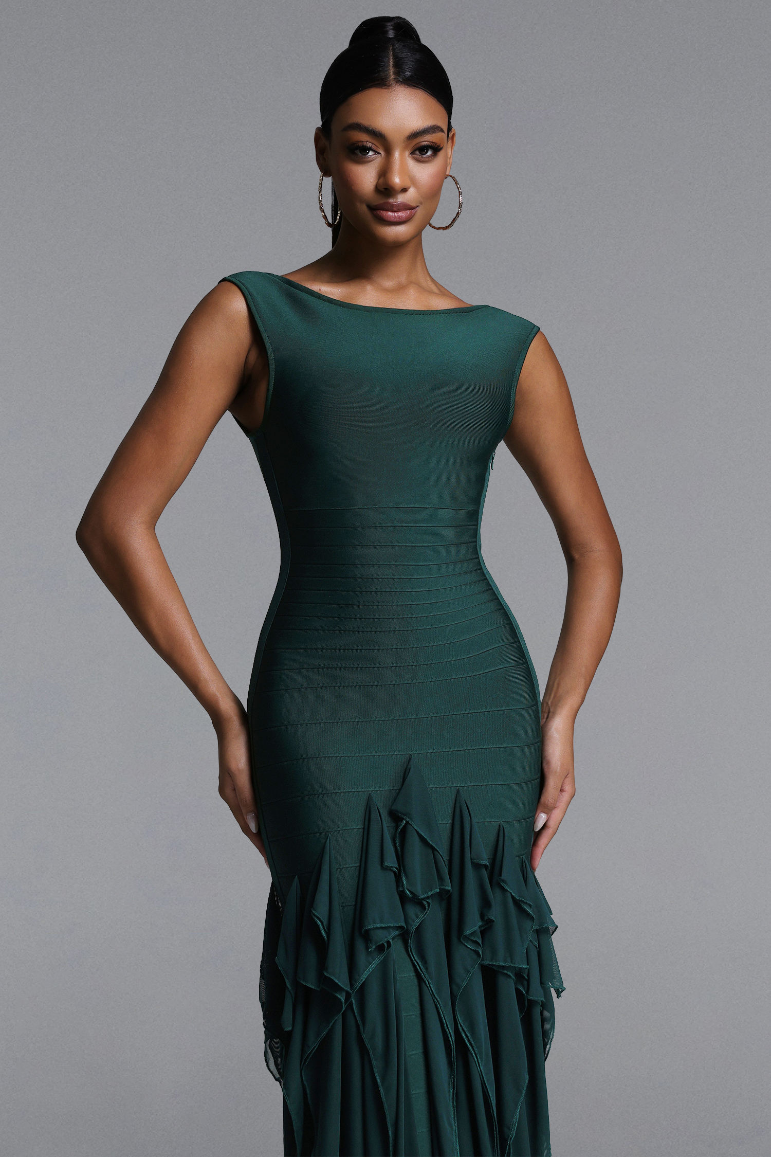 Inya Chic Contour Sheer Ribbon Stripe Bandage Maxi Dress