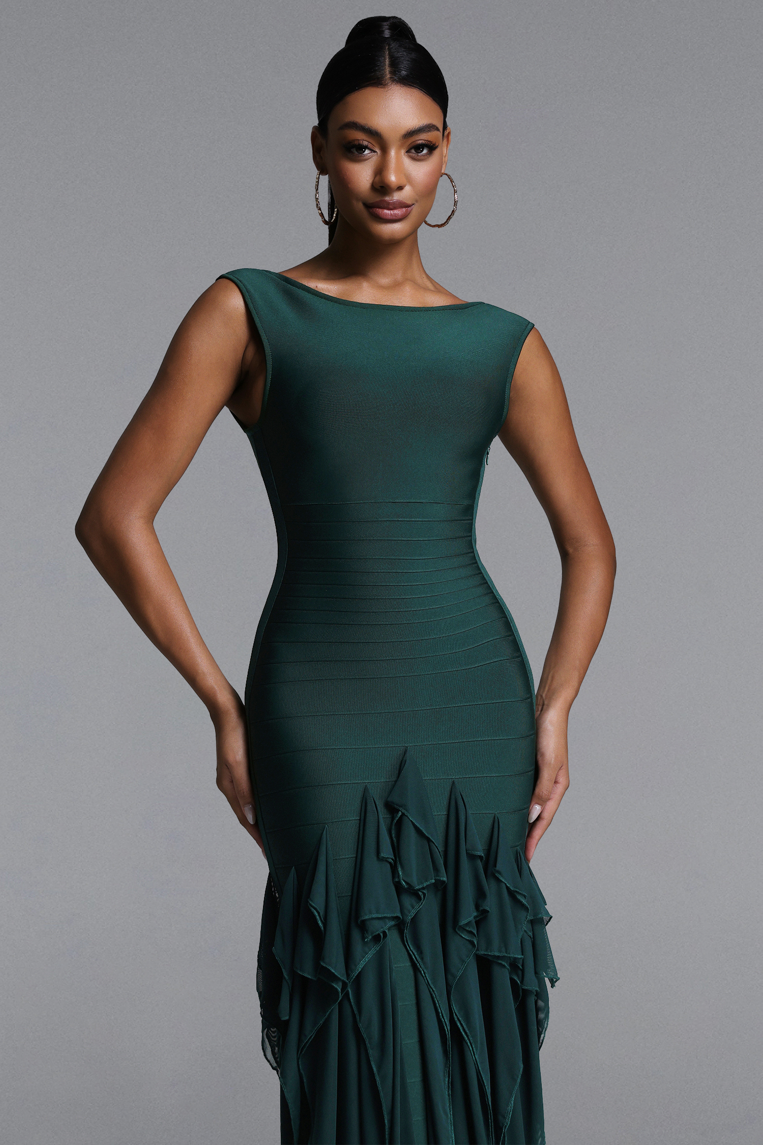 Inya Chic Contour Sheer Ribbon Stripe Bandage Maxi Dress