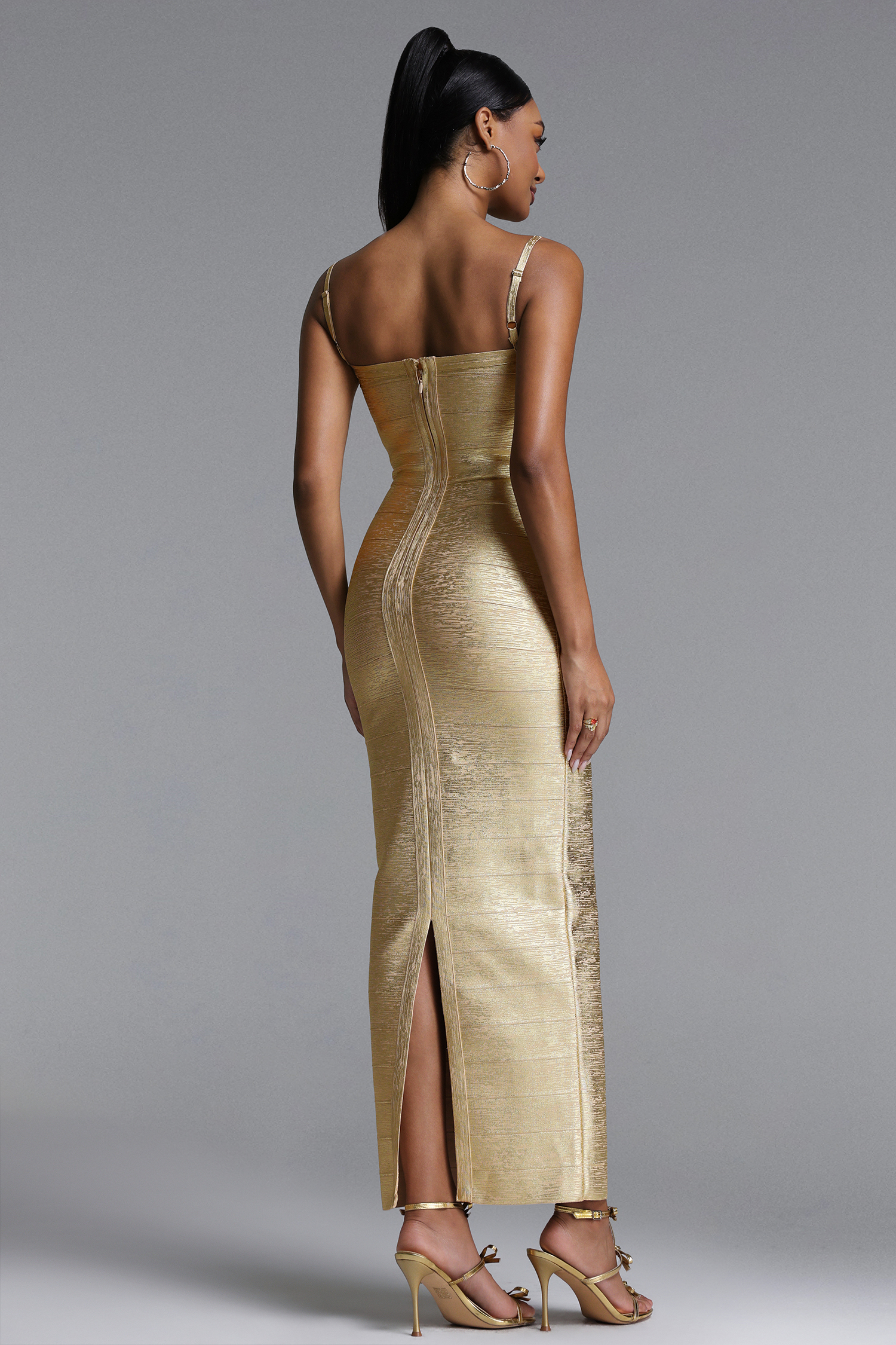 Lionce Classic Contour Metallic Bandage Maxi Dress