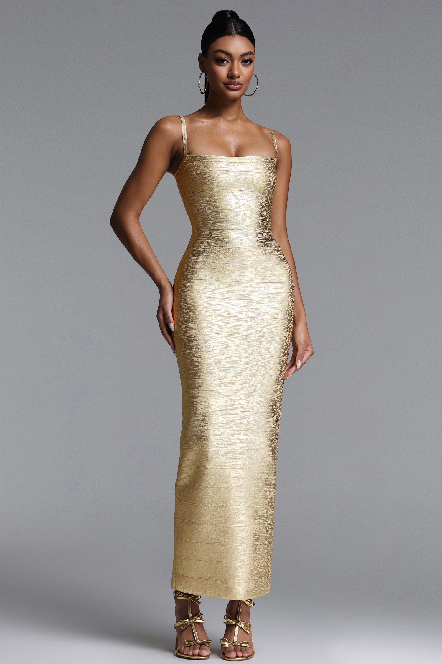 Lionce Classic Contour Metallic Bandage Maxi Dress