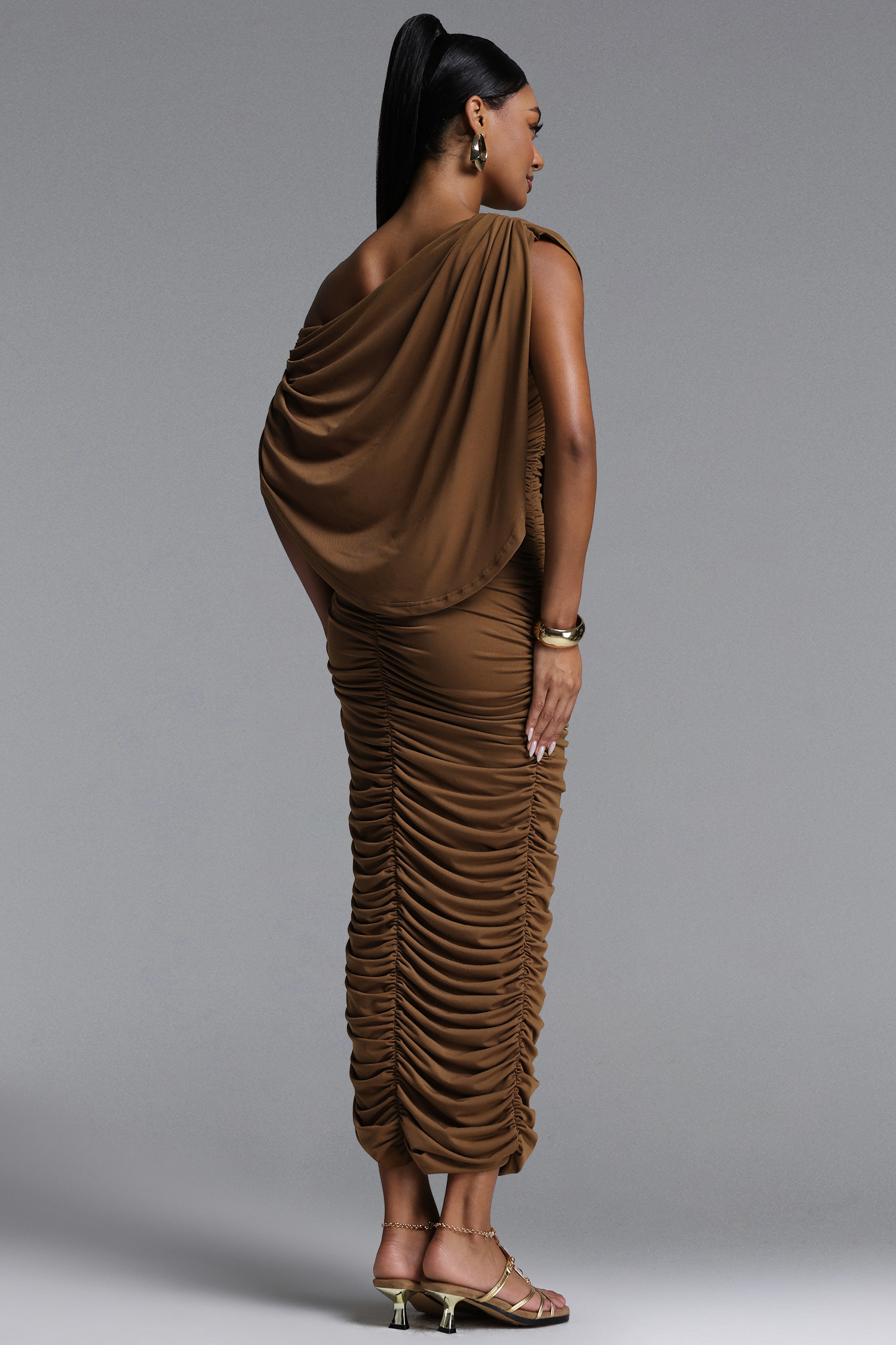 Nahla Chic Contour Cowl Neck Ruched Maxi Dress