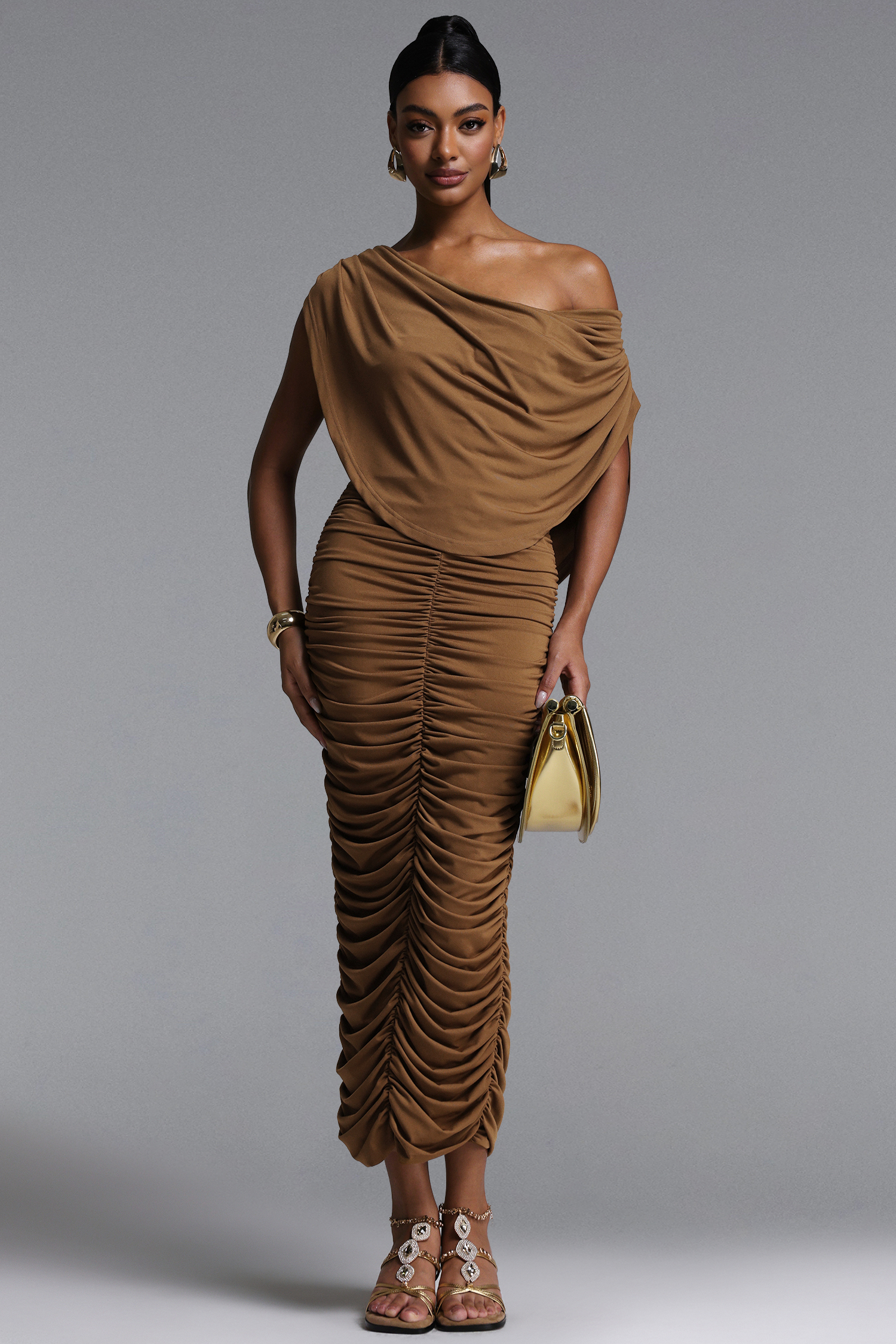 Nahla Chic Contour Cowl Neck Ruched Maxi Dress