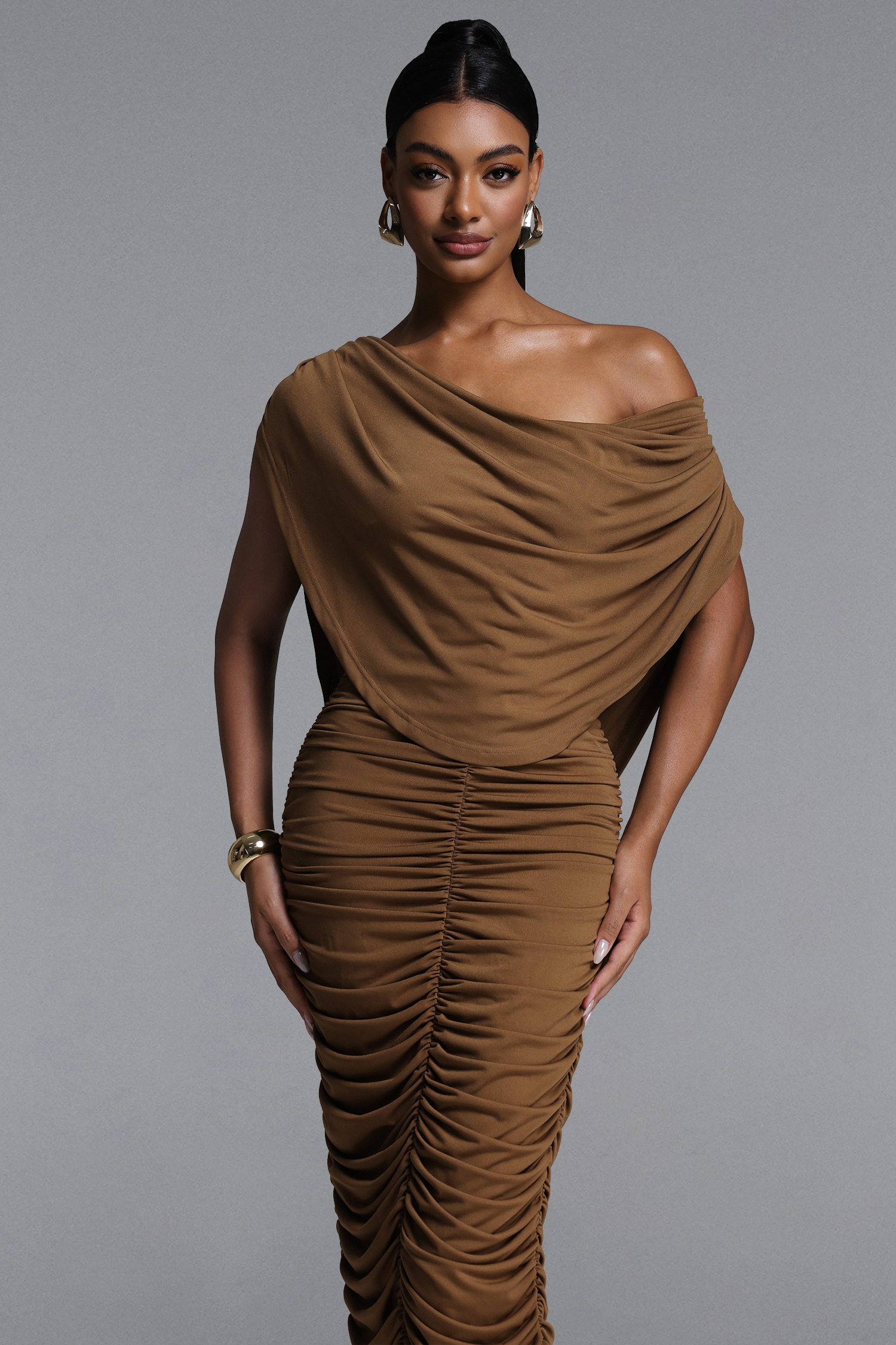 Nahla Chic Contour Cowl Neck Ruched Maxi Dress