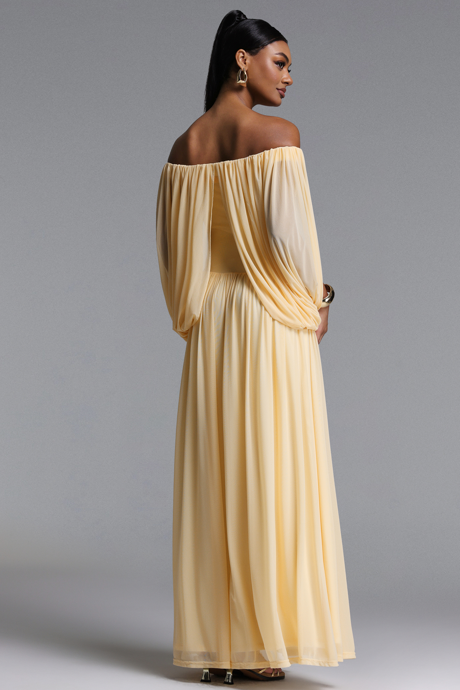 Harena Elegant Contour Off Shoulder Ruched Maxi Dress