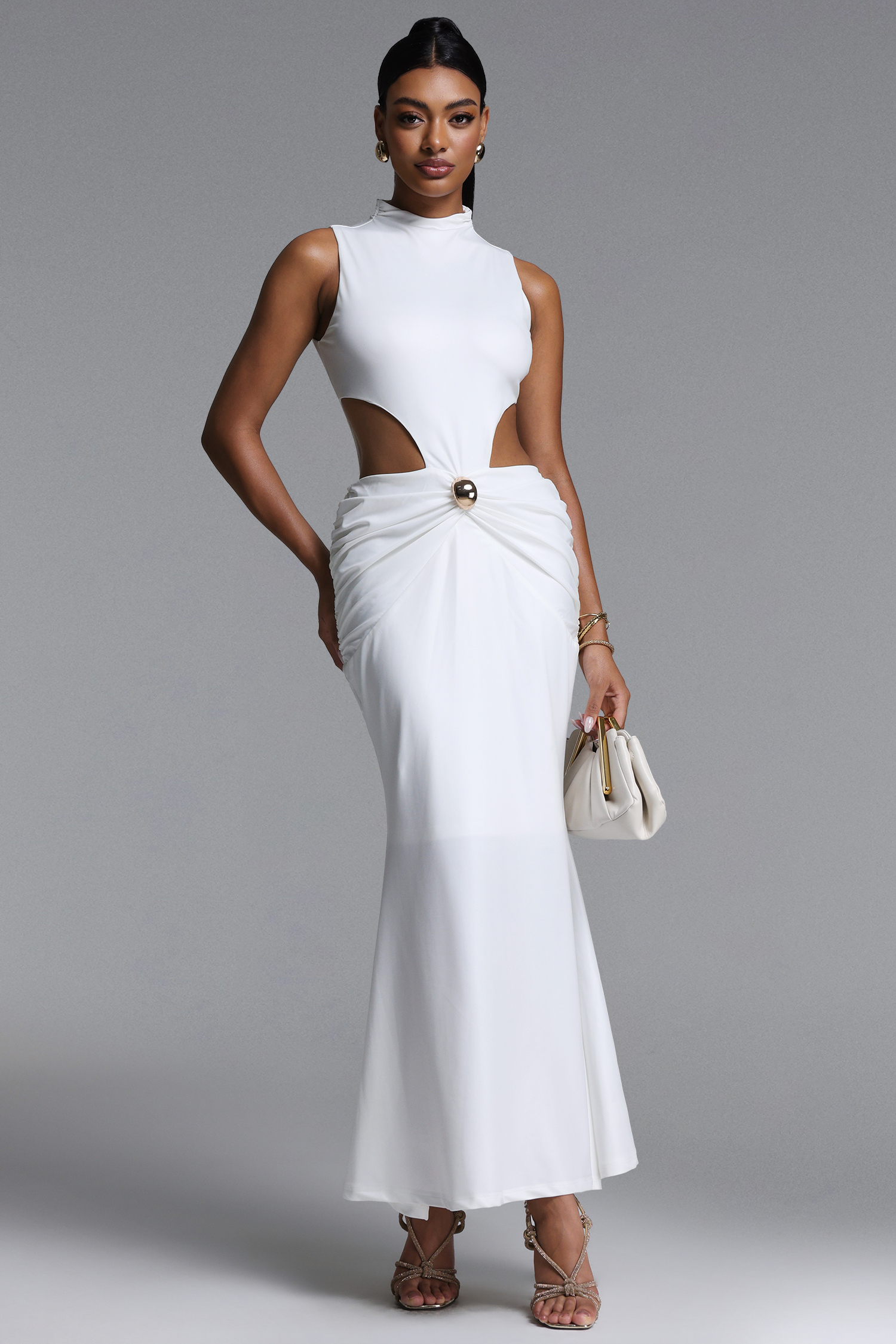 Rui Elegant Contour High Neck Sleeveless Cut Out Knit Maxi Dress