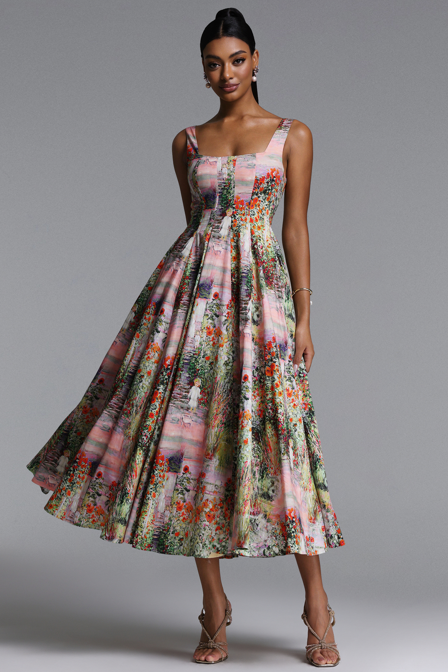 Maliya Classic Tailored Floral Print Maxi Dress
