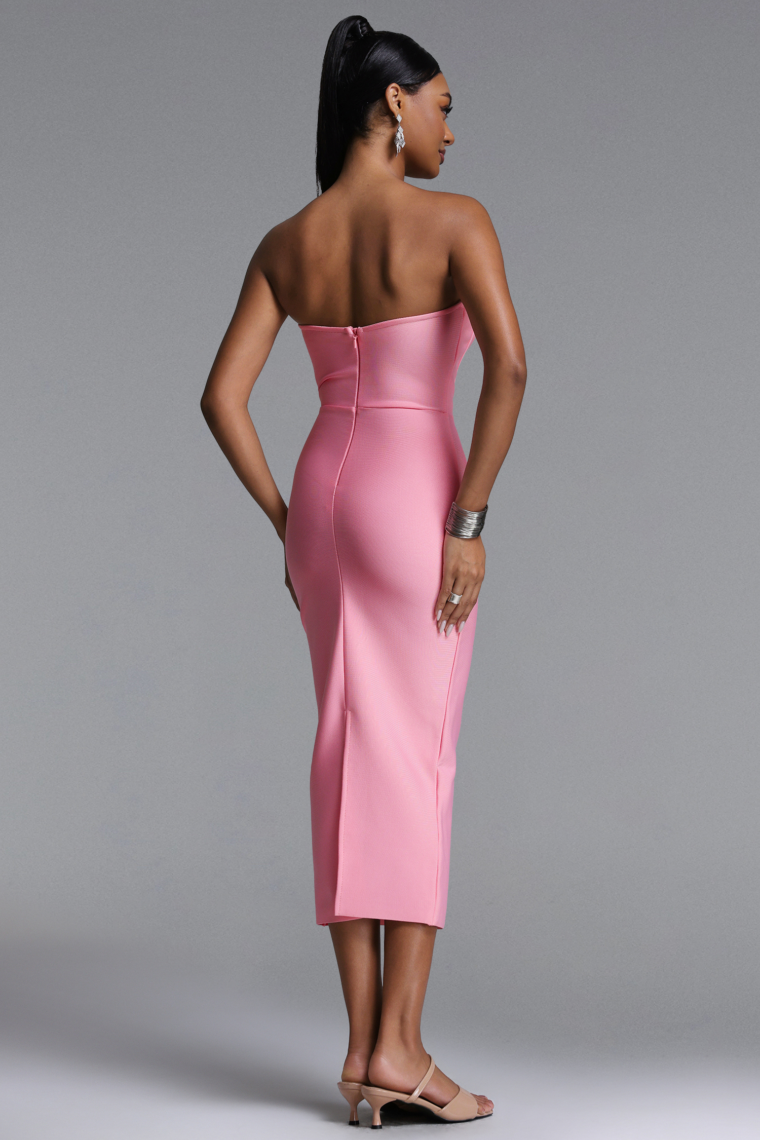 Myrna Romantic Contour Strapless Contour Rhinestone Bandage Maxi Dress