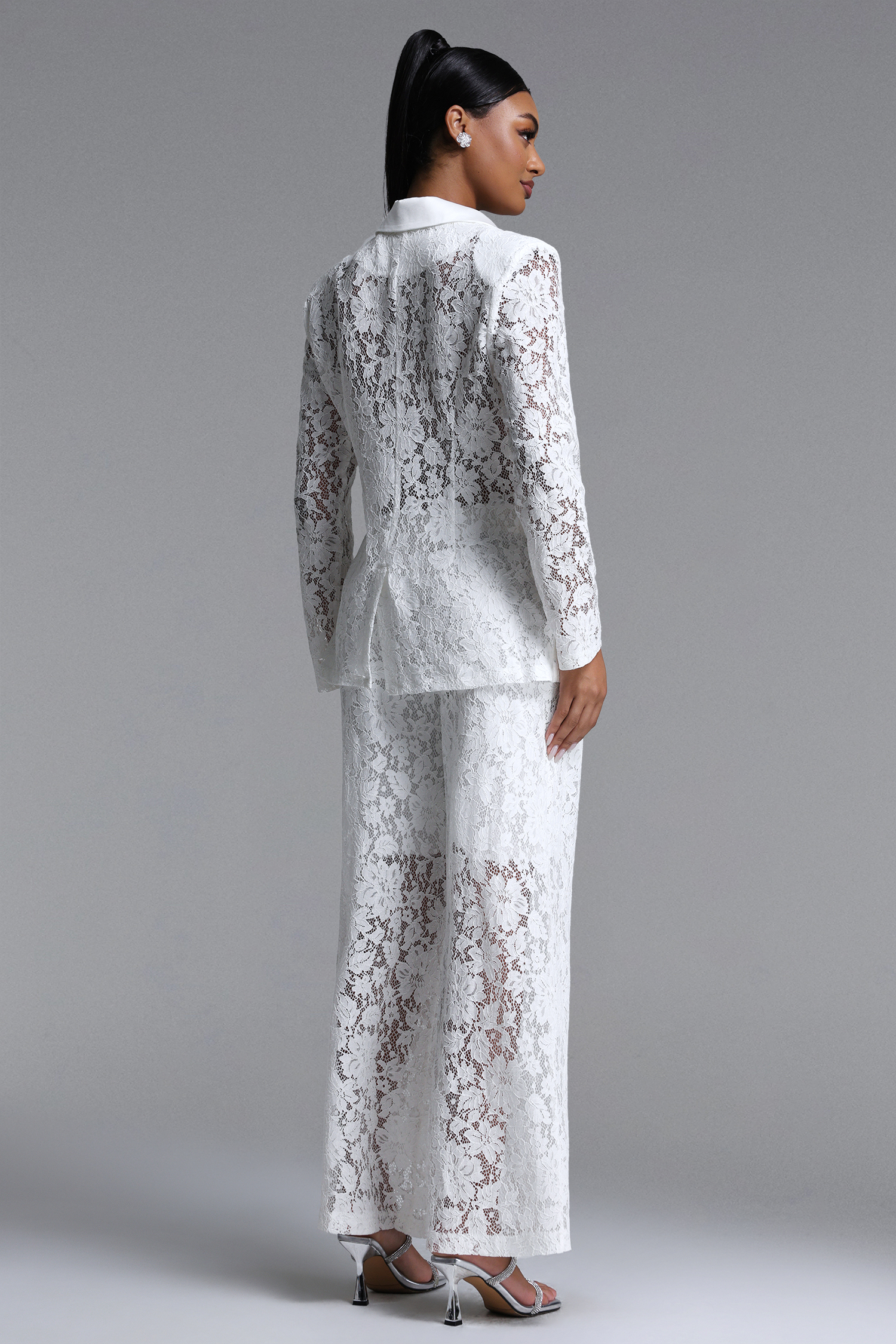 Phyllis Elegant Tailored Long Sleeve Lace Blazer and Pants Set