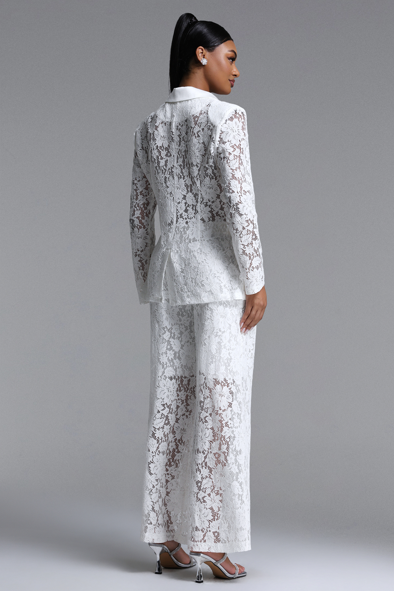 Phyllis Elegant Tailored Long Sleeve Lace Blazer and Pants Set