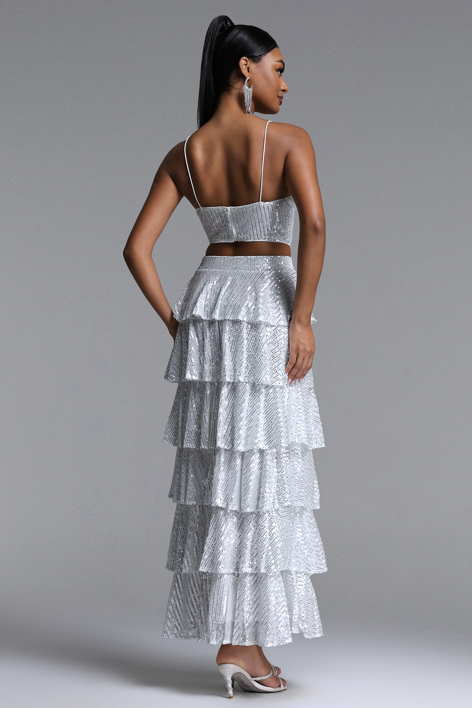 Pinar Chic Contour Sequin Top and Ruffle Skirt Set